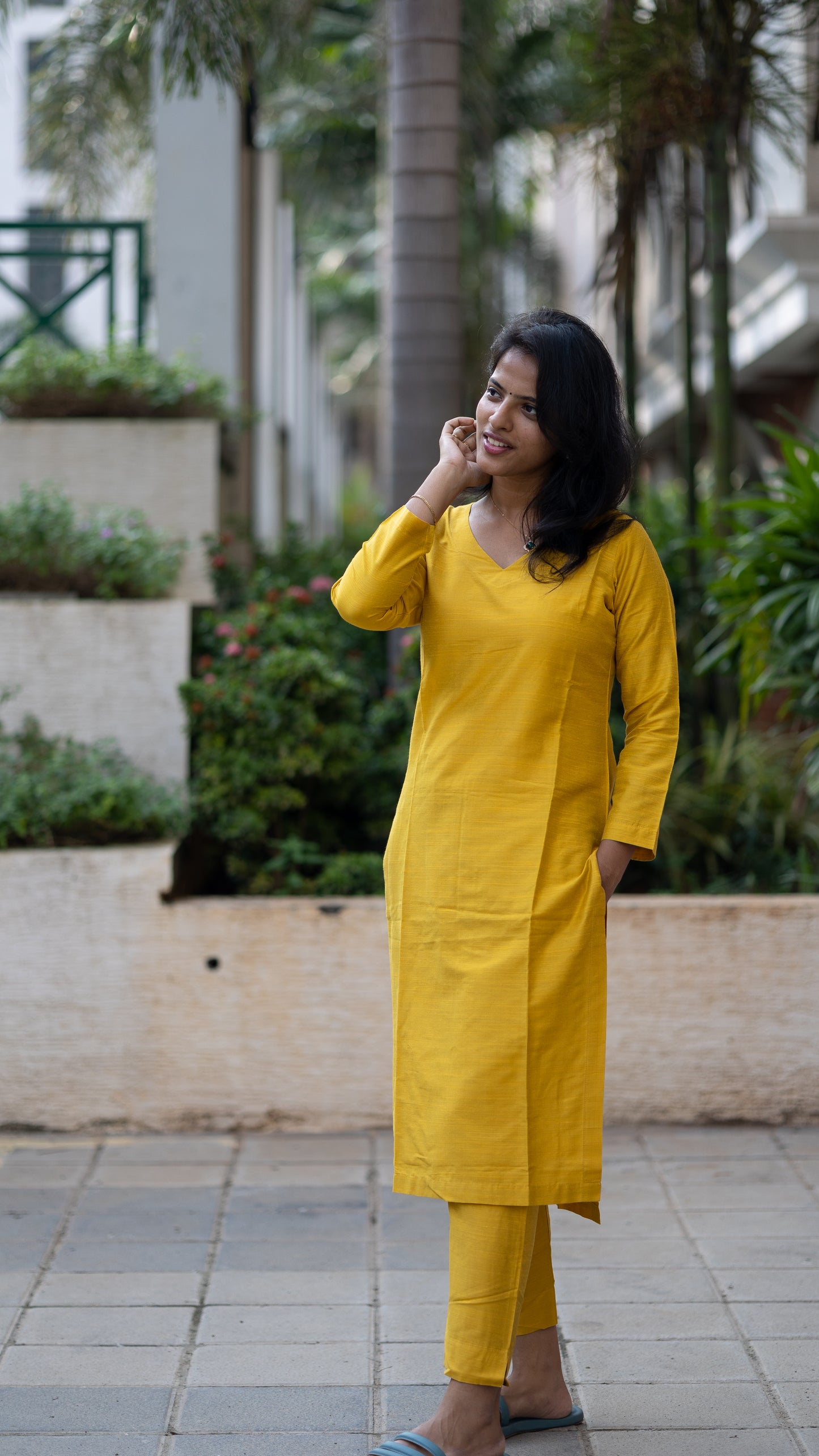 Srinidhi - Silk Cotton Kurta Set - Mustard