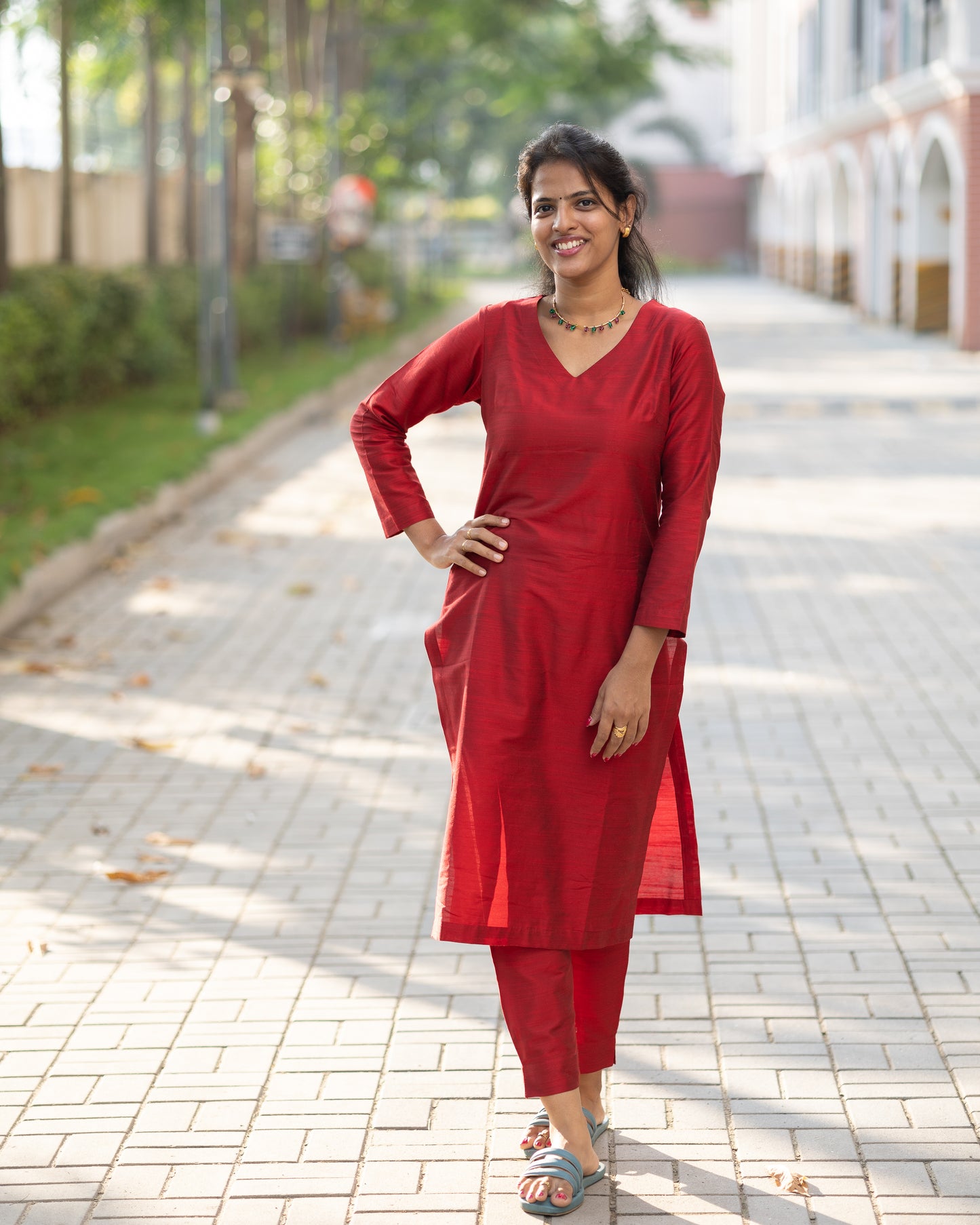 Srinidhi - Silk Cotton Kurta Set - Maroon