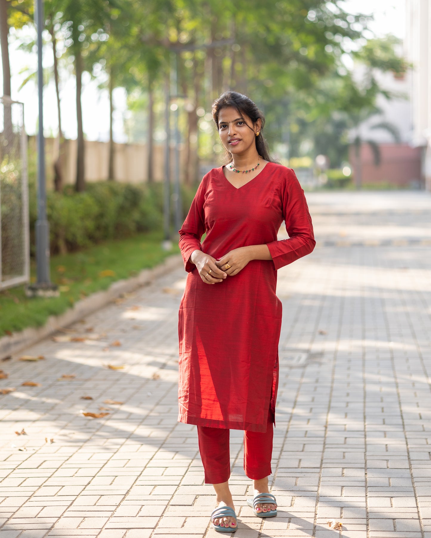 Srinidhi - Silk Cotton Kurta Set - Maroon