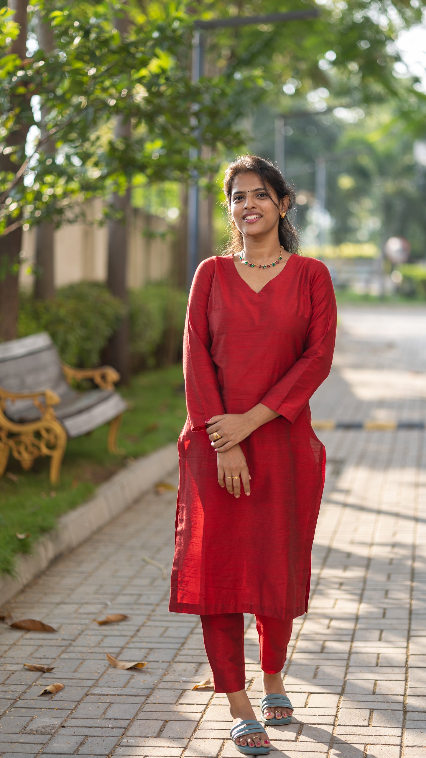 Srinidhi - Silk Cotton Kurta Set - Maroon
