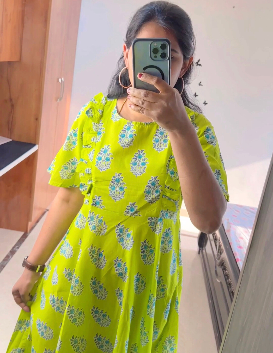 Sameera - Mint green Block Printed Cotton Frock