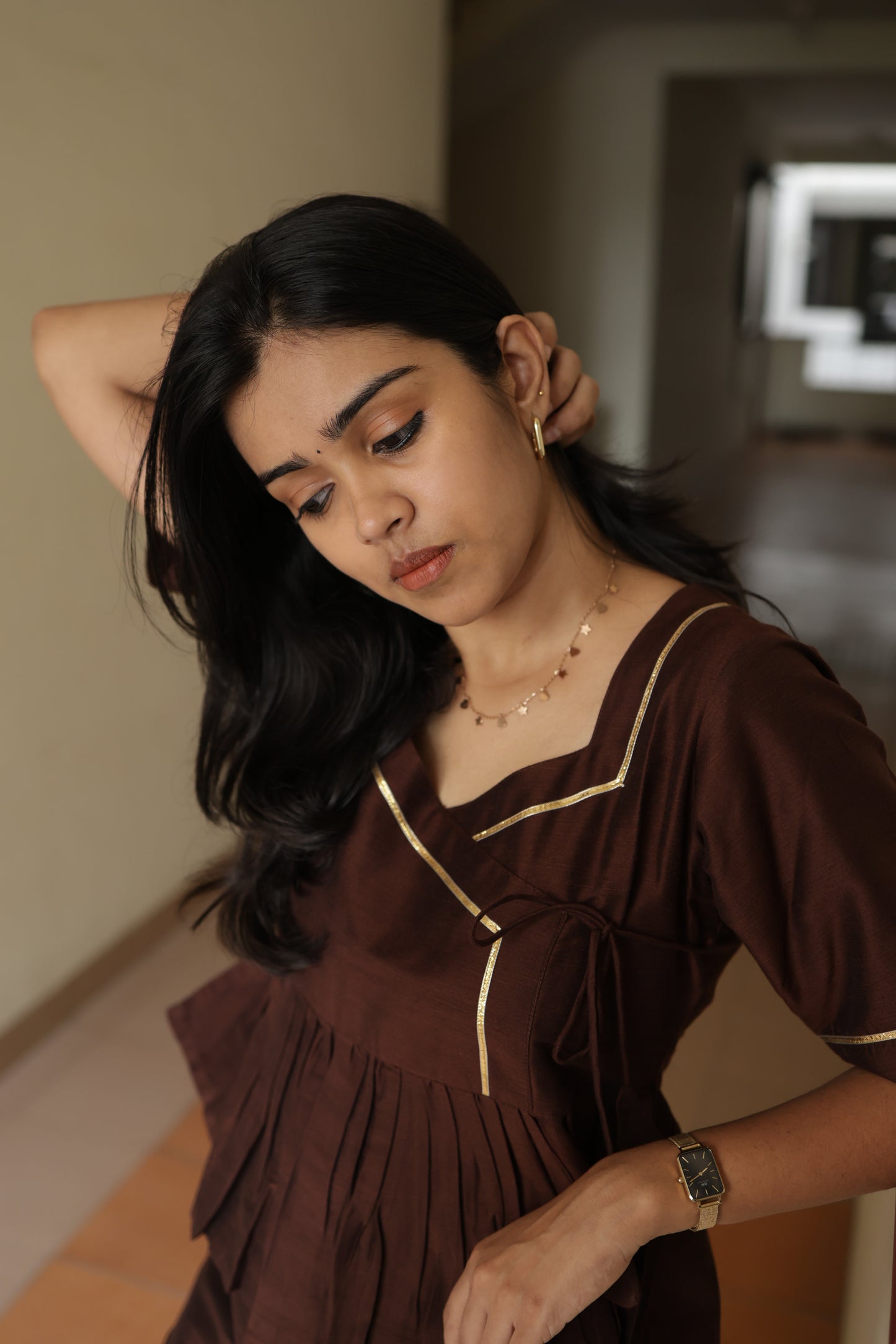 Indhu - Silk Cotton Coord Set - Chocolate Brown
