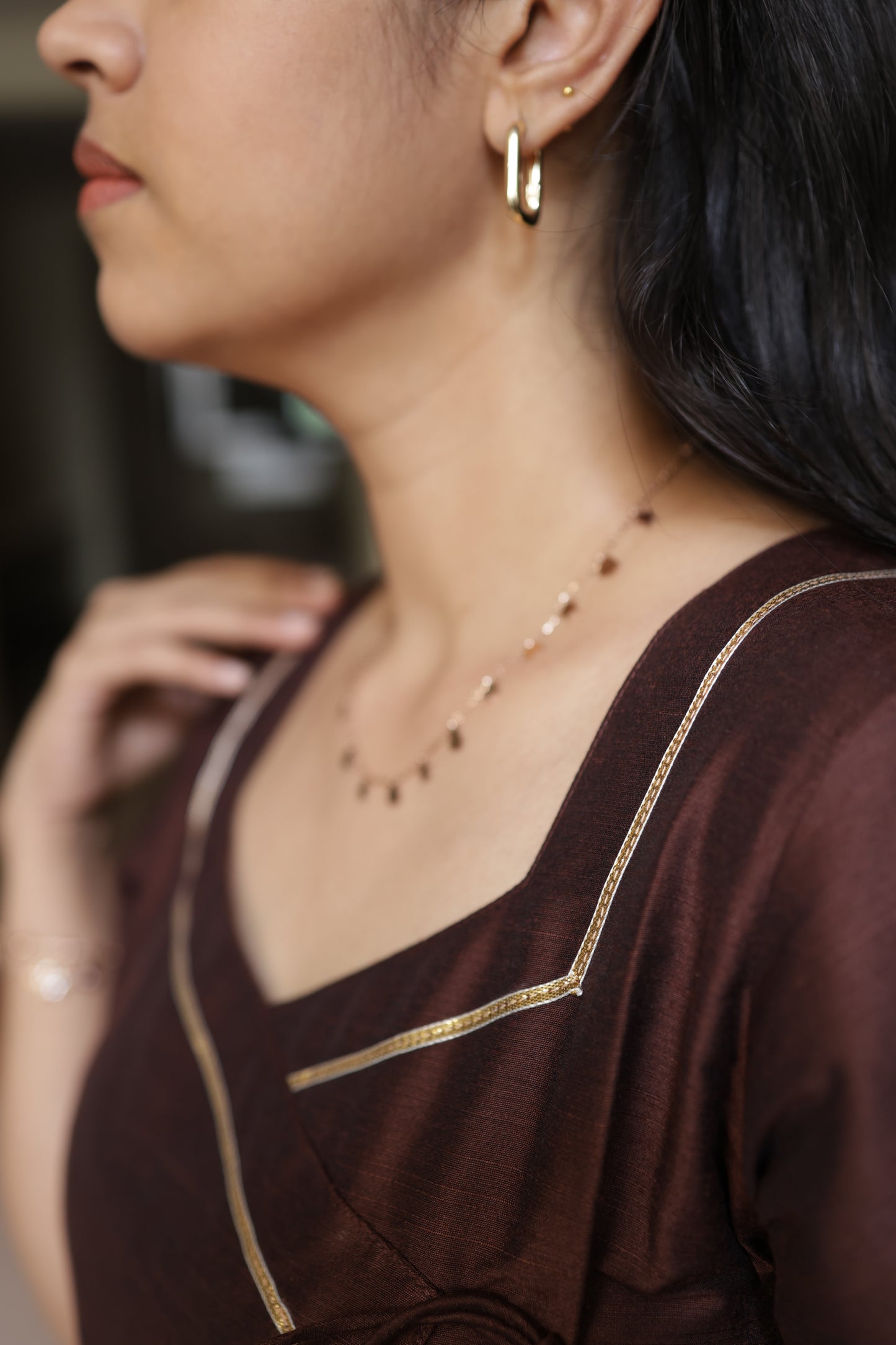 Indhu - Silk Cotton Coord Set - Chocolate Brown