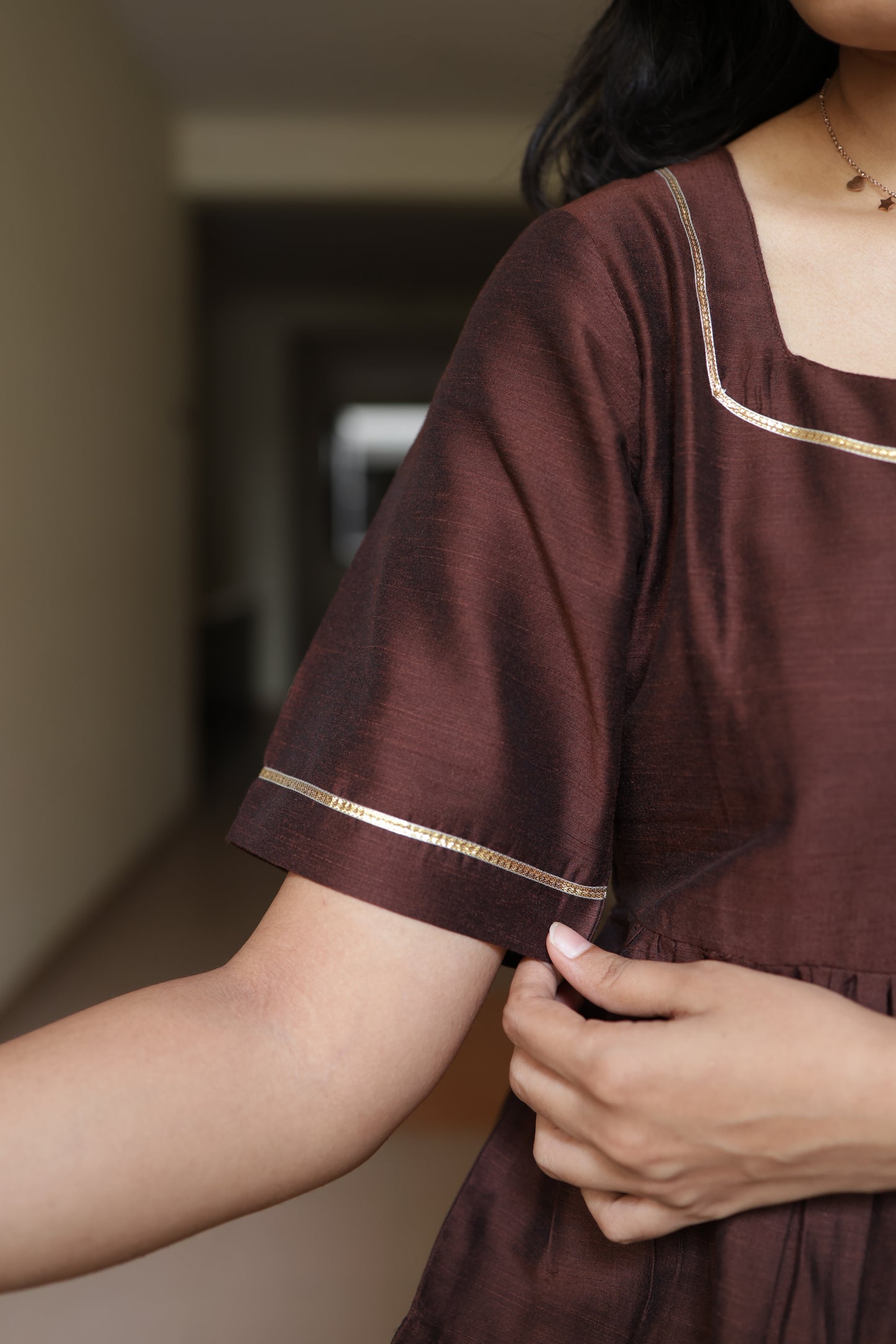 Indhu - Silk Cotton Coord Set - Chocolate Brown