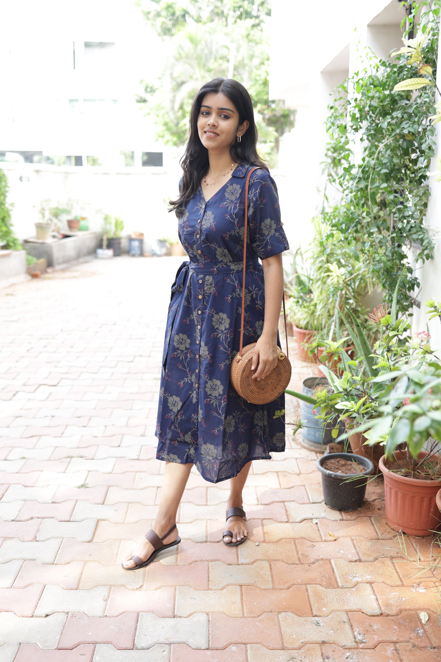 Indhu Navy Button Aline shirt dress