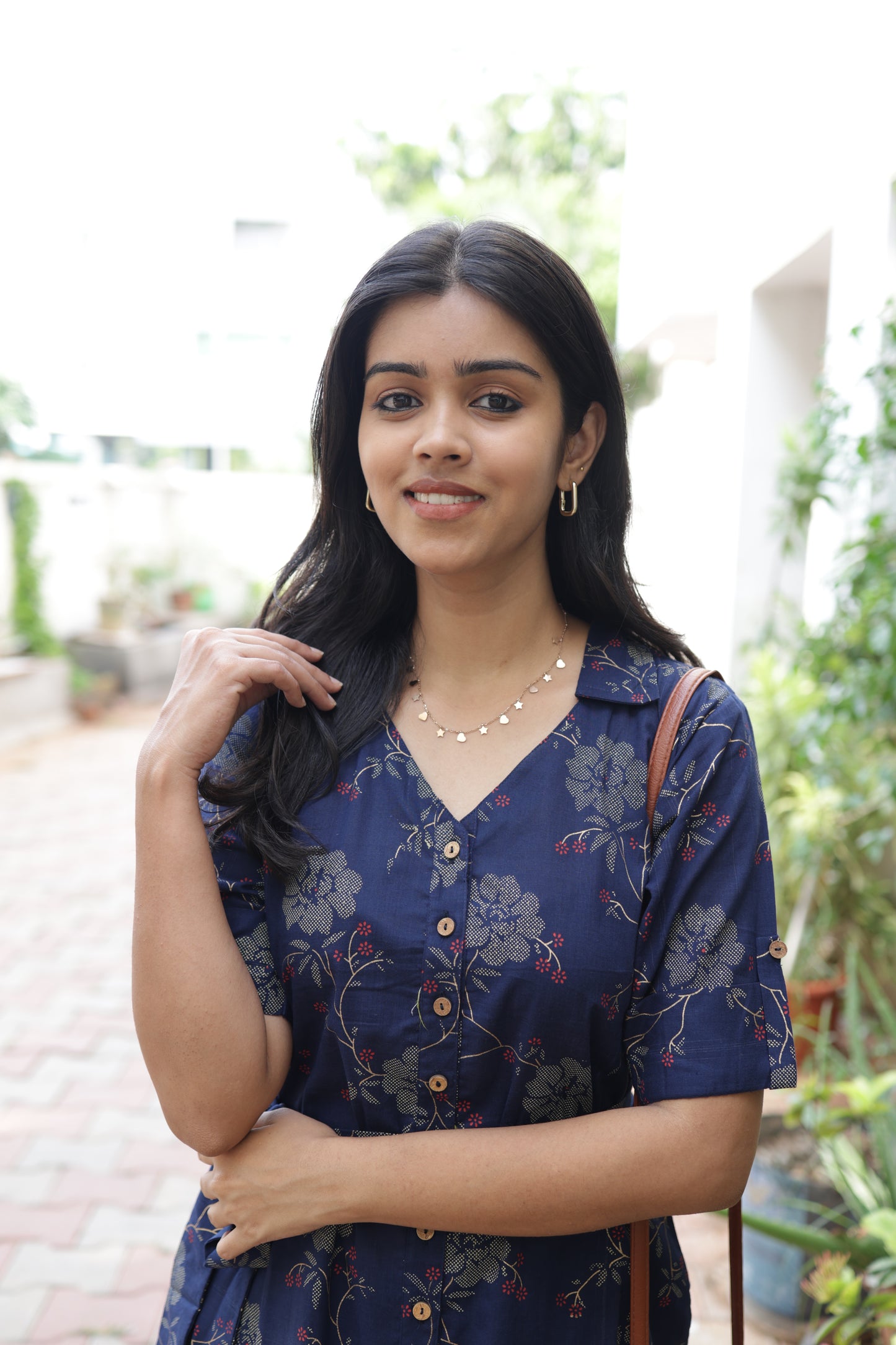 Indhu Navy Button Aline shirt dress