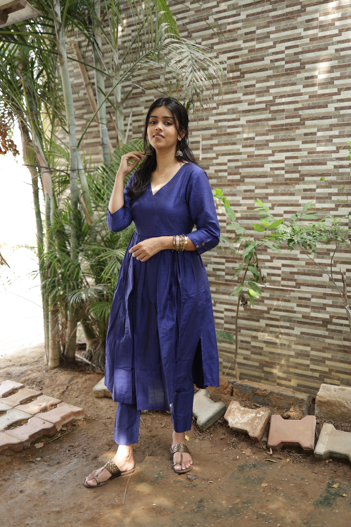 Ziya - Silk Cotton Kurta Set - In Nyra Cut - Royal Blue