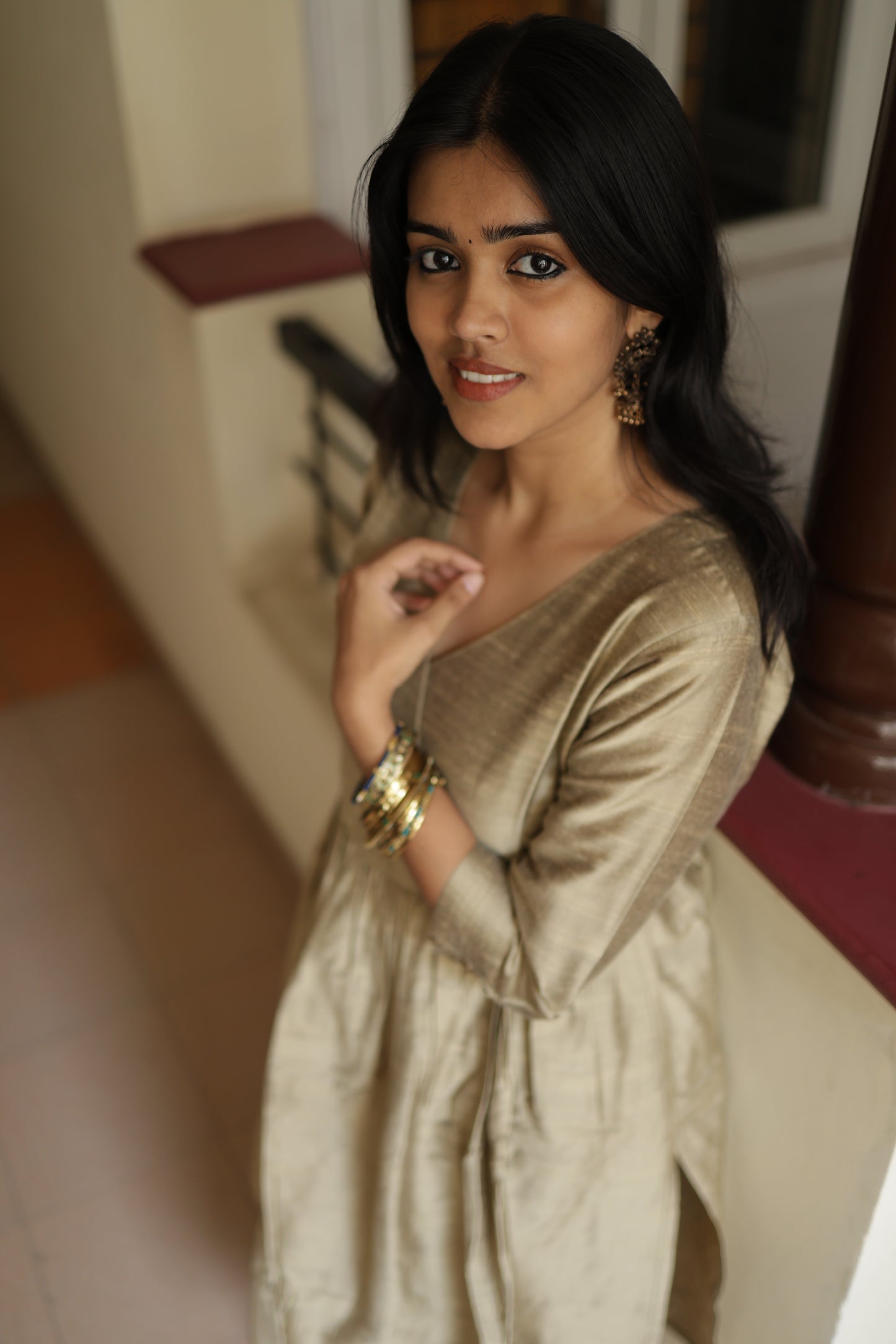 Ziya - Silk Cotton Kurta Set - In Nyra Cut - Gold