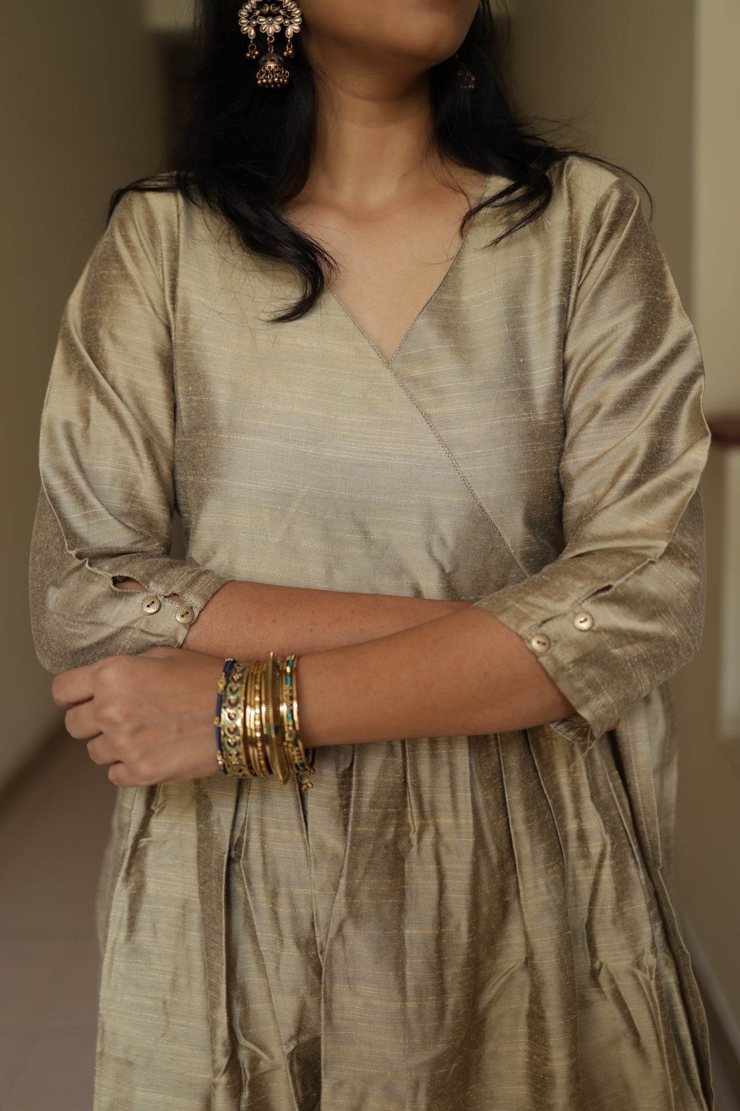 Ziya - Silk Cotton Kurta Set - In Nyra Cut - Gold