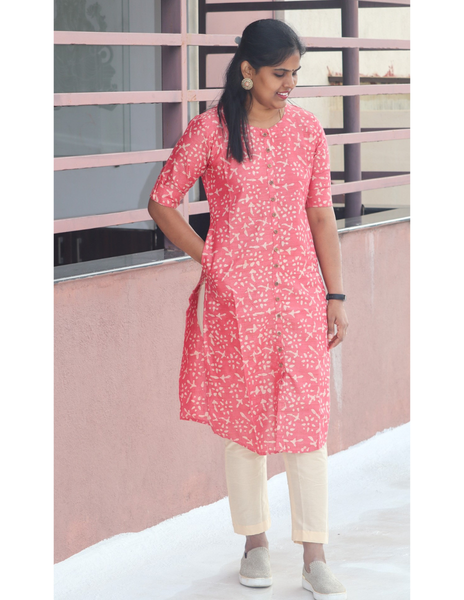 Bhanu Batik Silk Kurti with Pant - Pink
