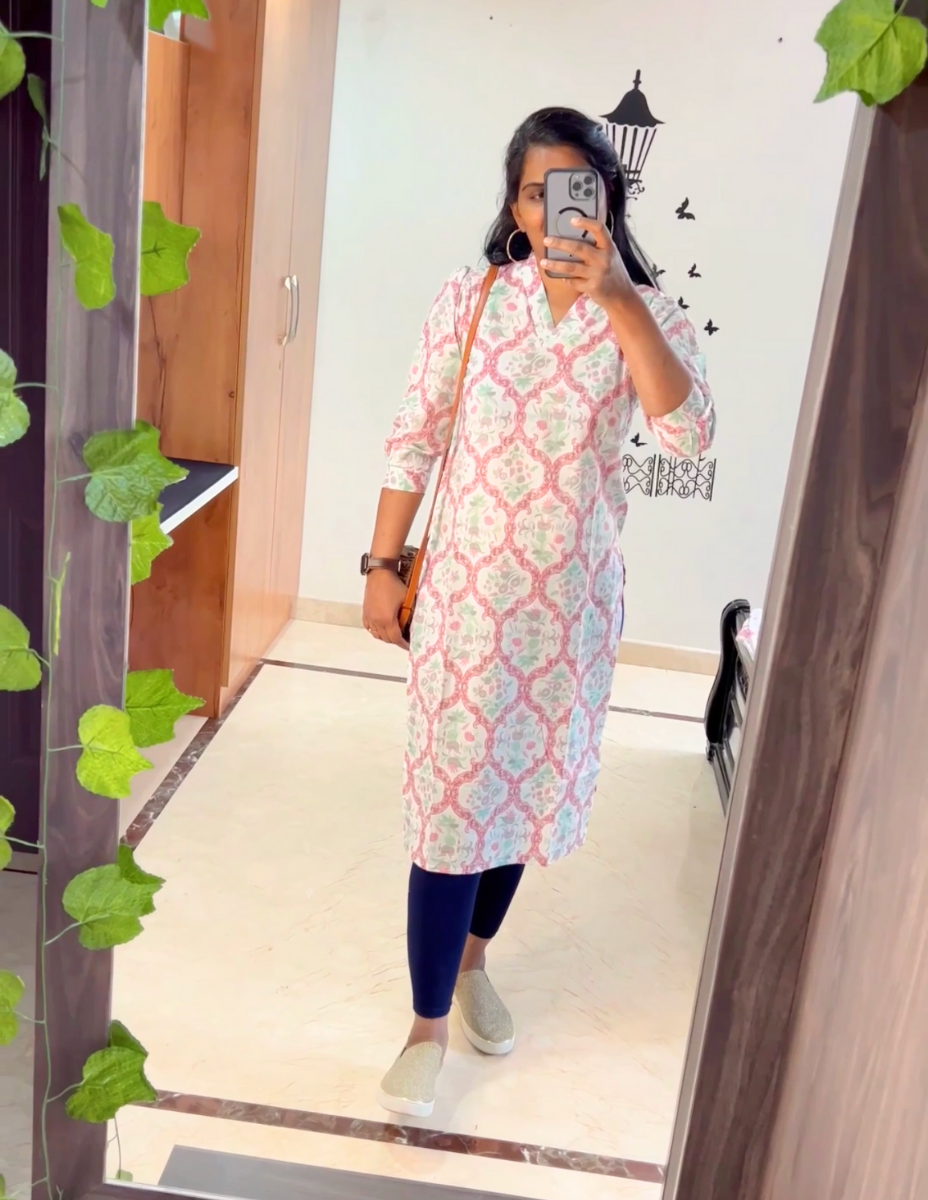 Nisha -White Designer sleeves office wear kurti