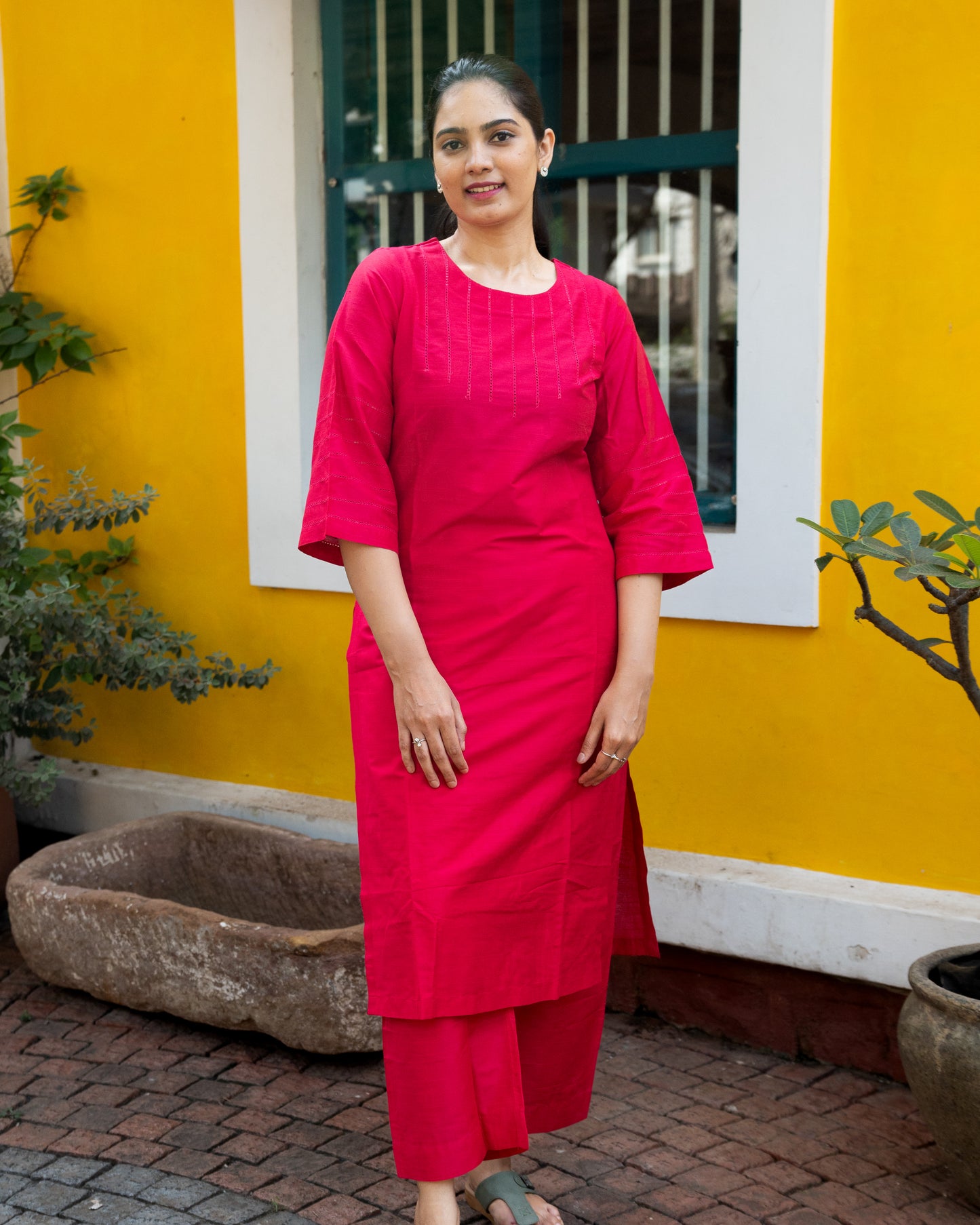Abilasha - Silk Cotton Kurta Set - Pink