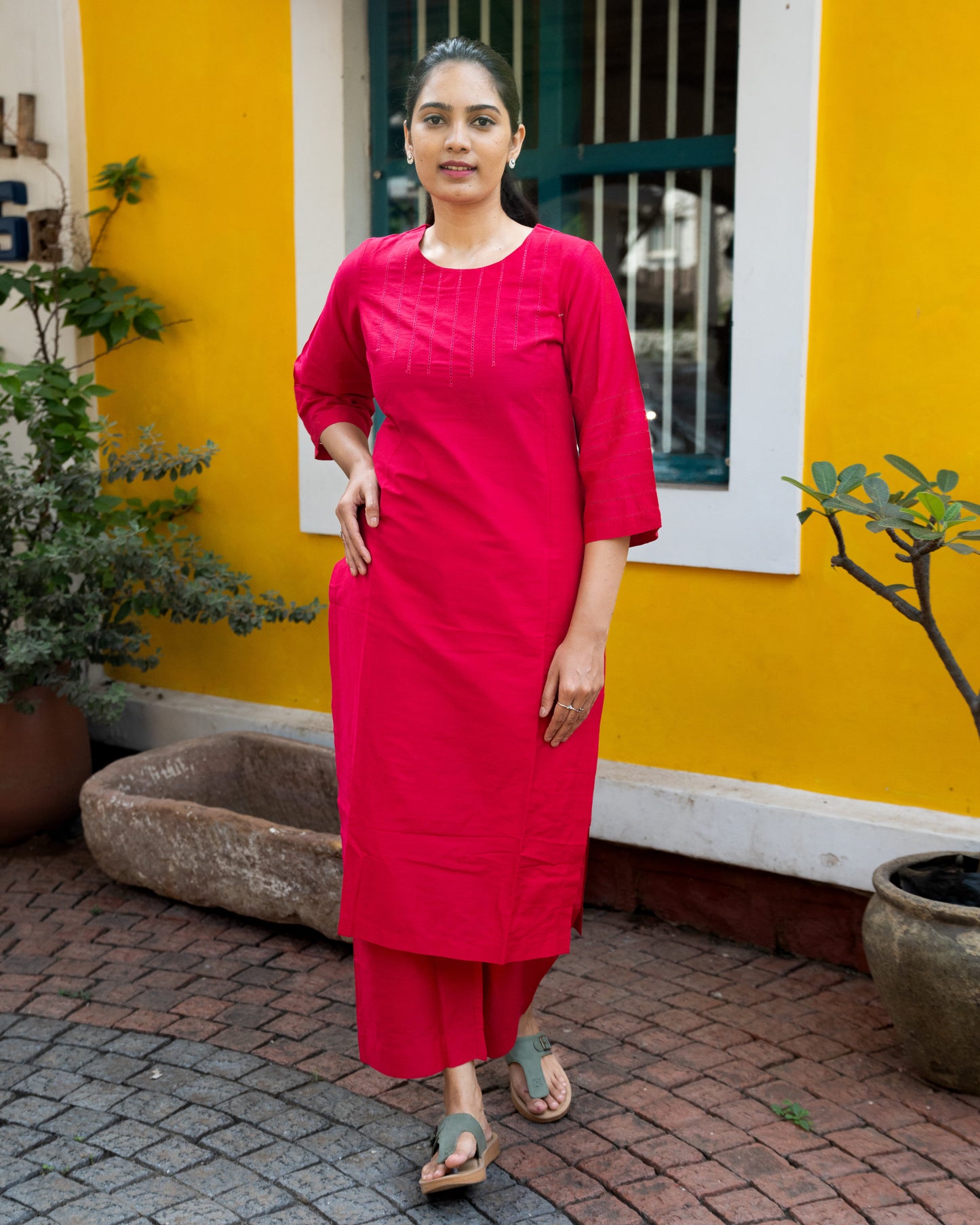 Abilasha - Silk Cotton Kurta Set - Pink