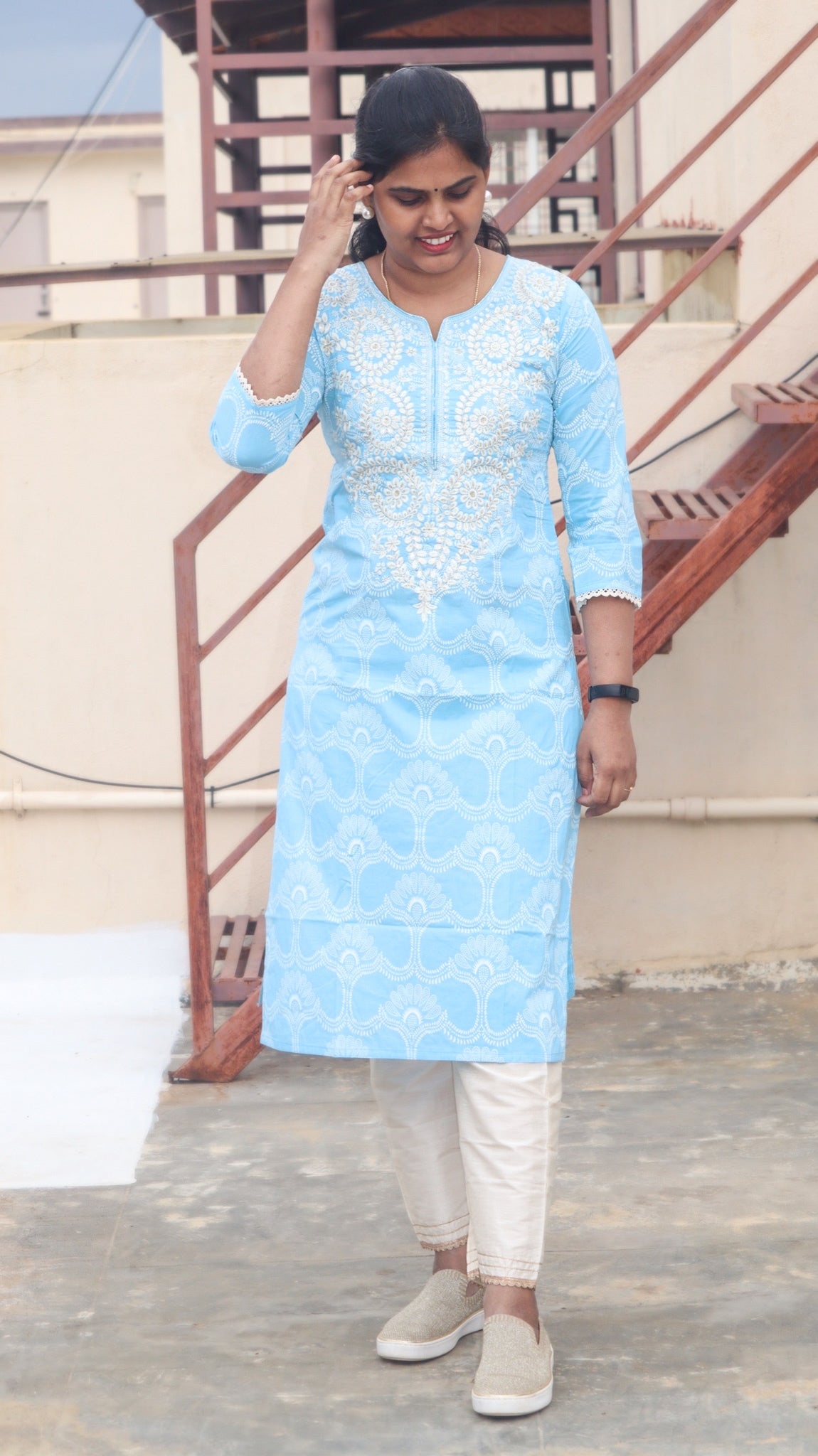 Darika - Premium cotton embriodered kurti - Blue