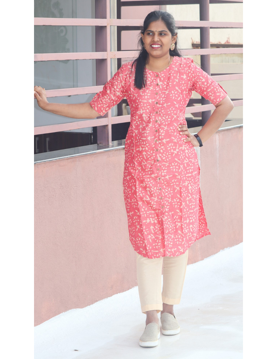 Bhanu Batik Silk Kurti with Pant - Pink