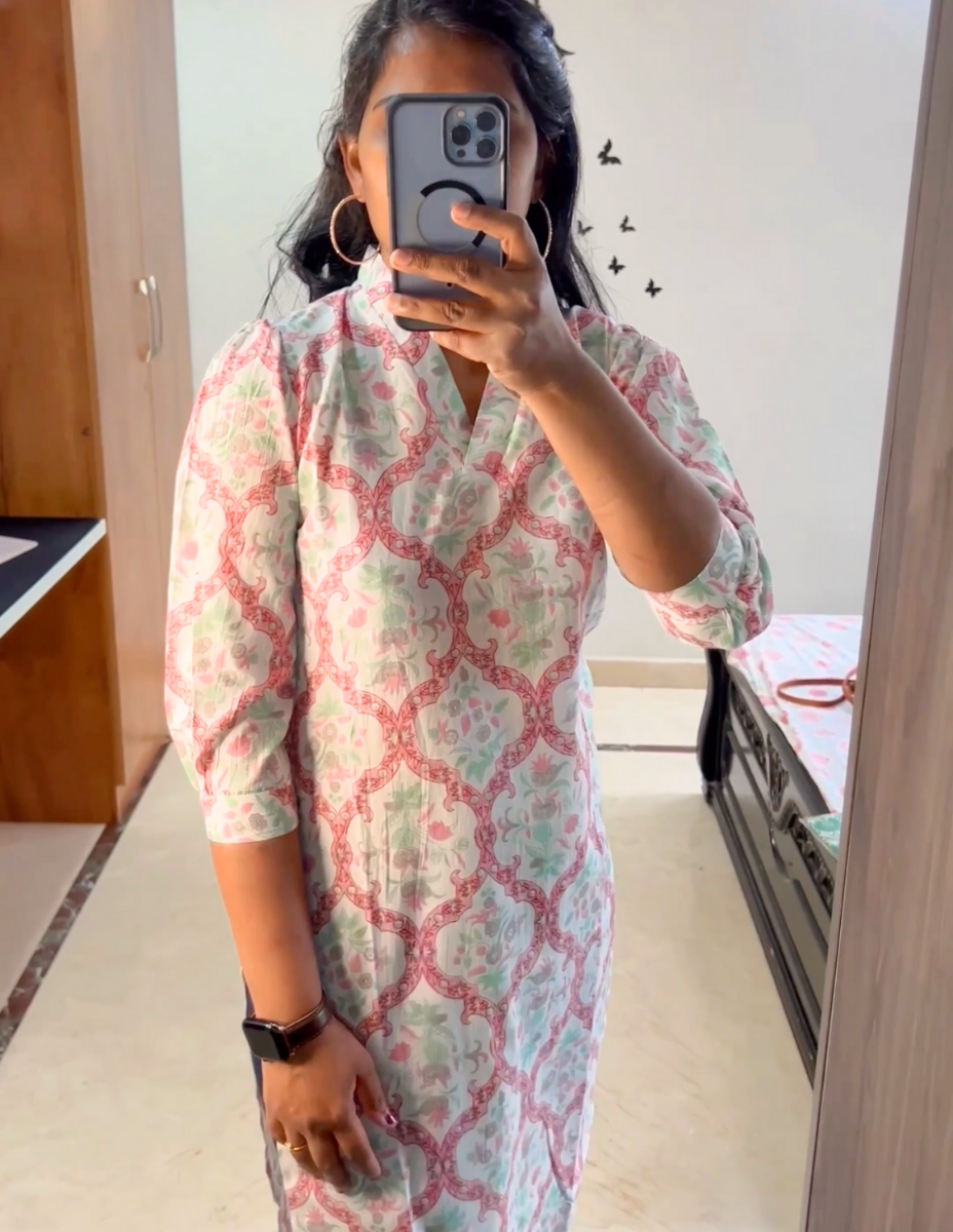 Nisha -White Designer sleeves office wear kurti