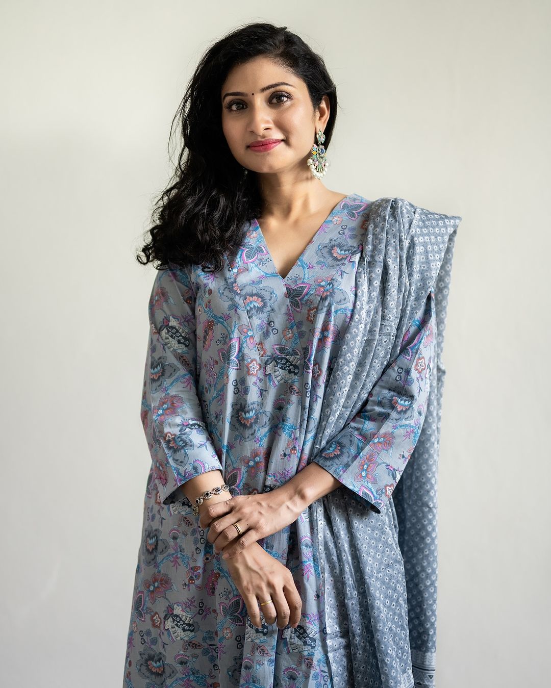 Vishnu - Pure block printed cotton suit - Blue