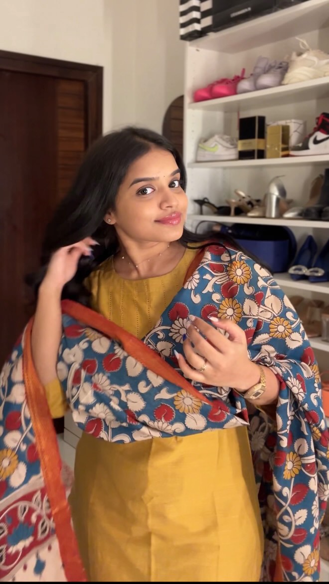 Abilasha - Mustard Yellow Silk cotton set with Kalamkari dupatta