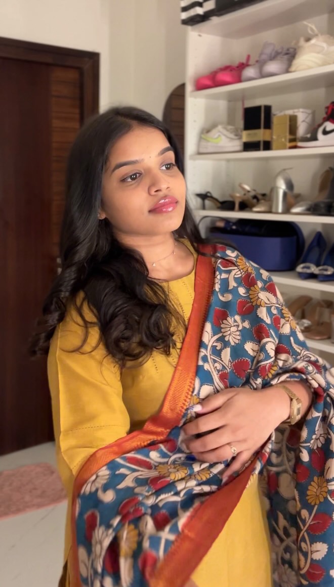 Abilasha - Mustard Yellow Silk cotton set with Kalamkari dupatta