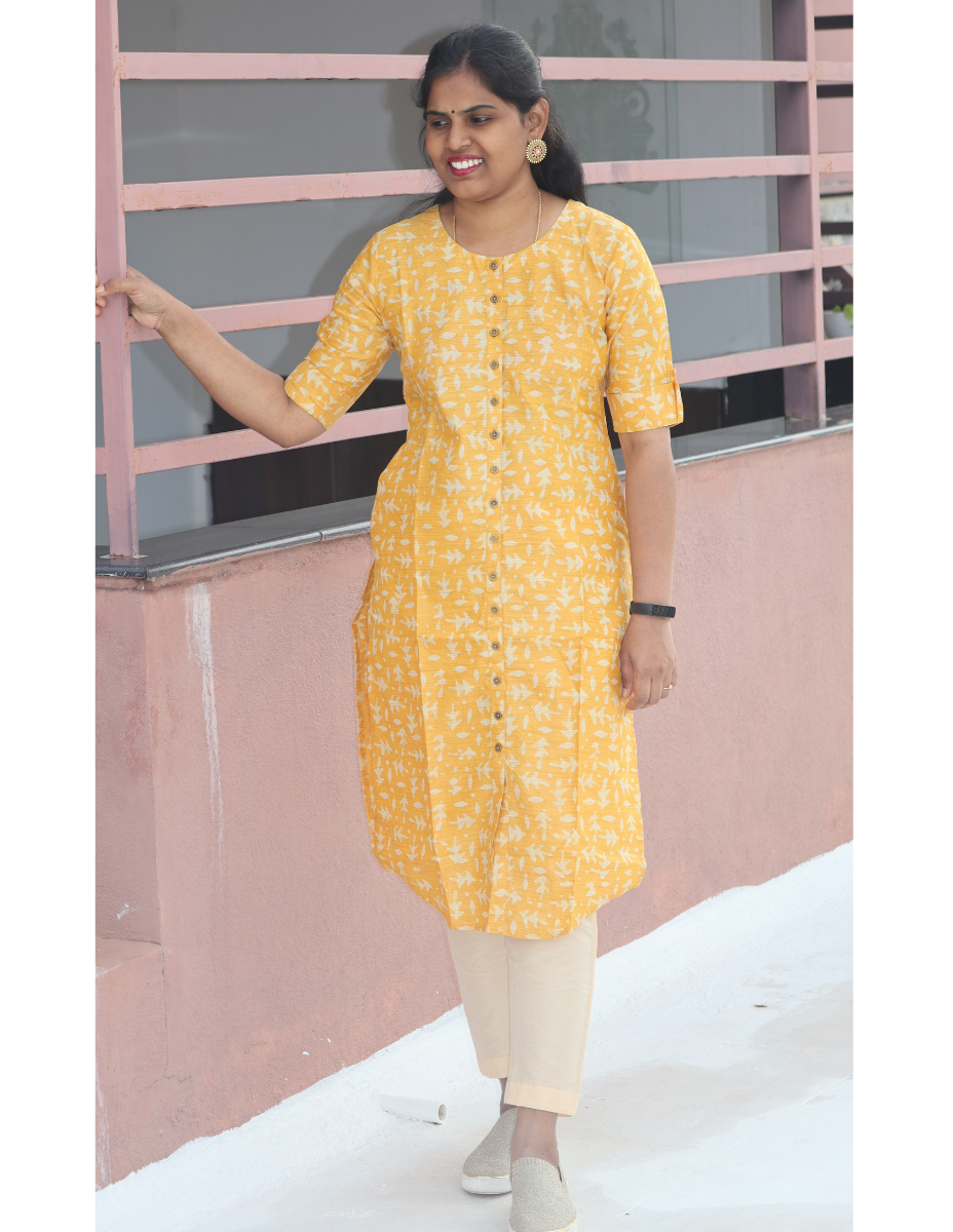 Bhanu Batik Silk Kurti with Pant - Yellow