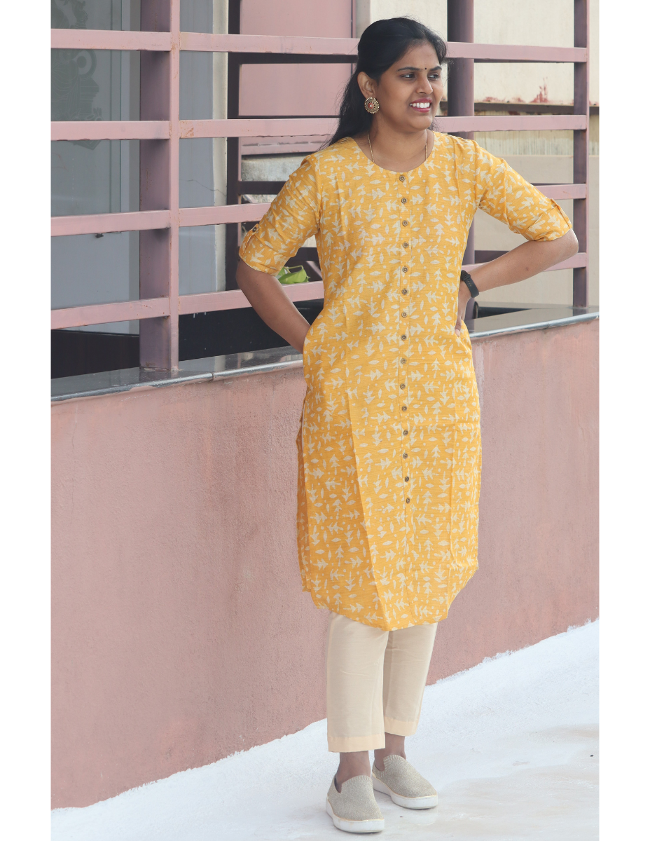 Bhanu Batik Silk Kurti with Pant - Yellow