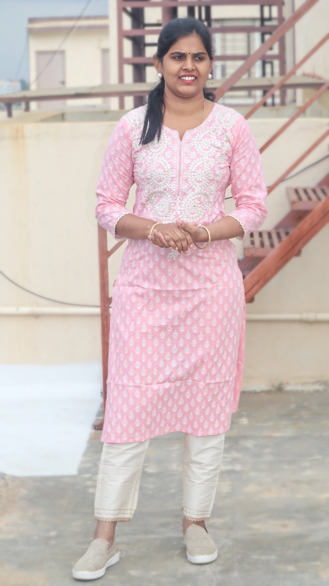 Darika - Premium cotton embriodered kurti - Baby Pink