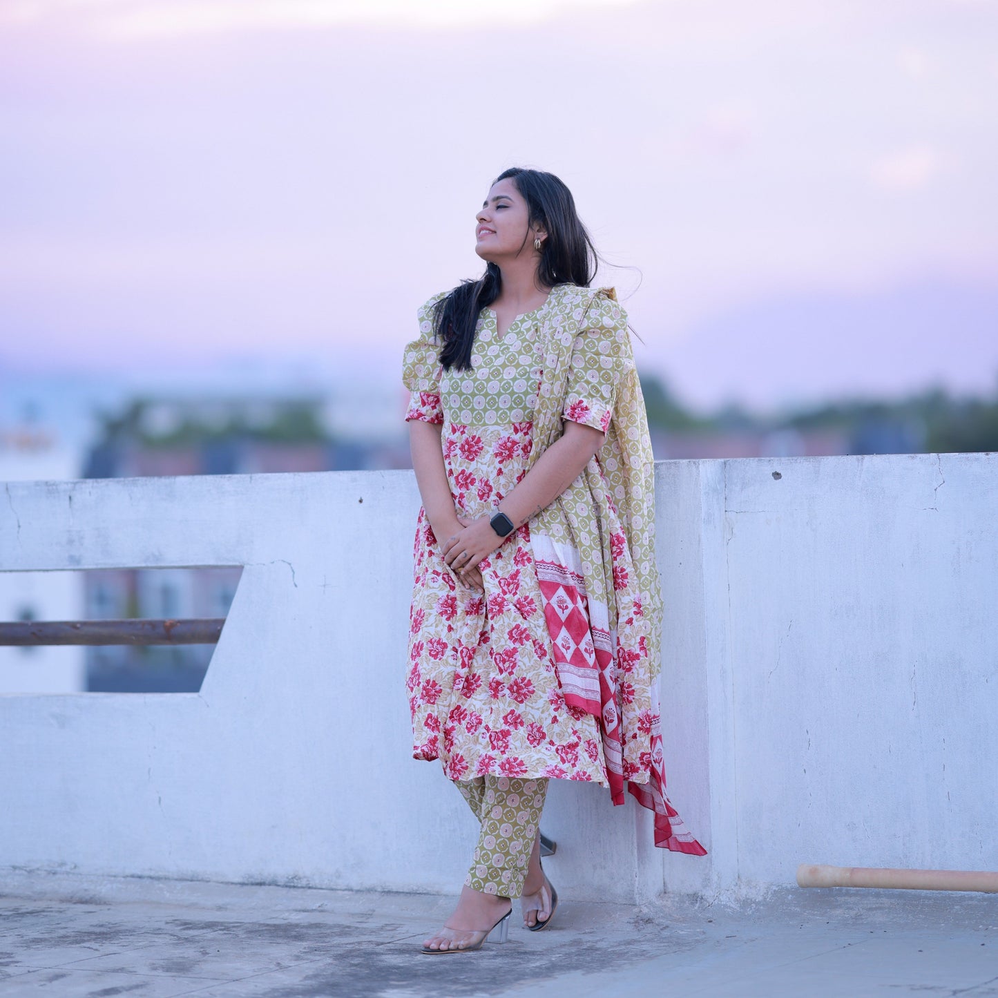 Mugdha - Beige Floral Full Suit