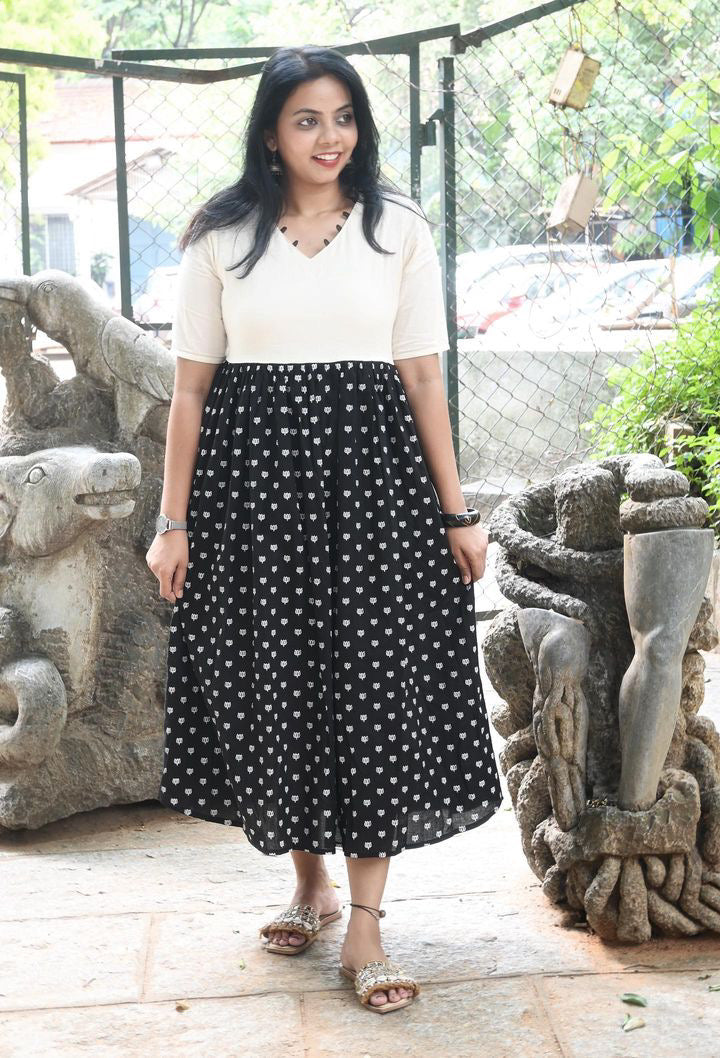 Triya - Kadhi and Block Printed Fusion Dress