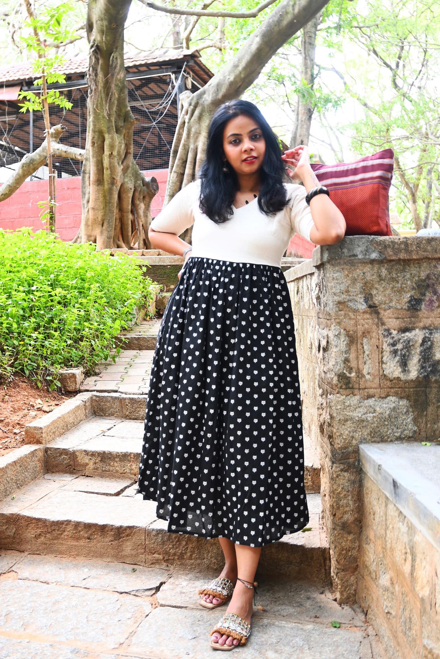 Triya - Kadhi and Block Printed Fusion Dress