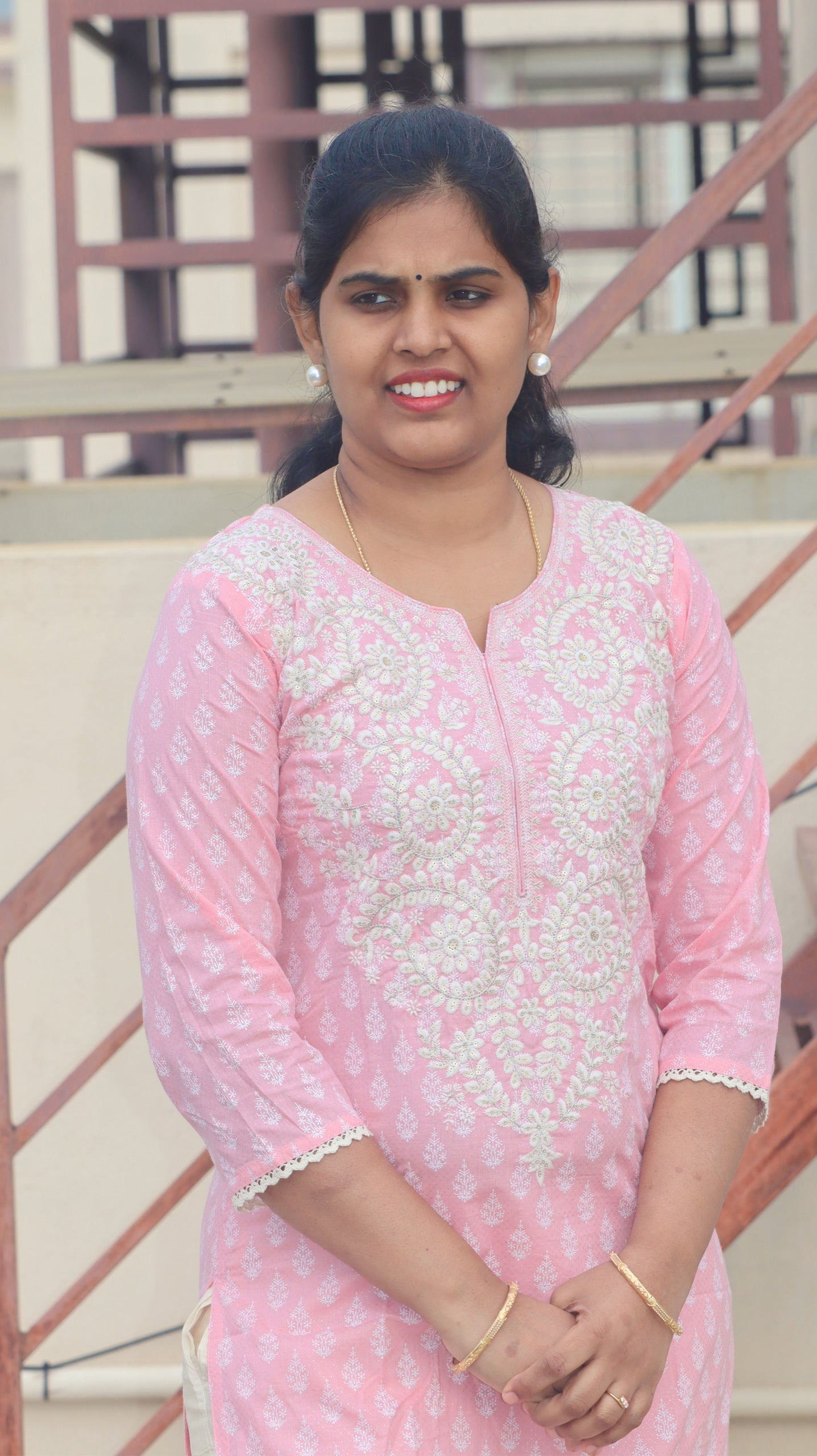 Darika - Premium cotton embriodered kurti - Baby Pink
