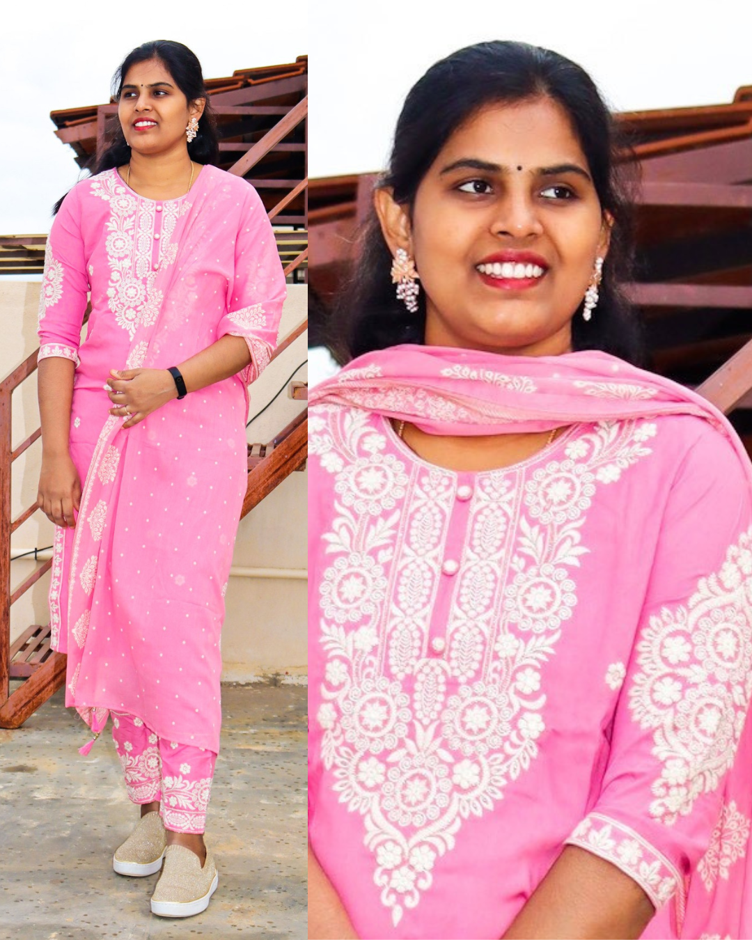 Three piece set with embriodery - Pink