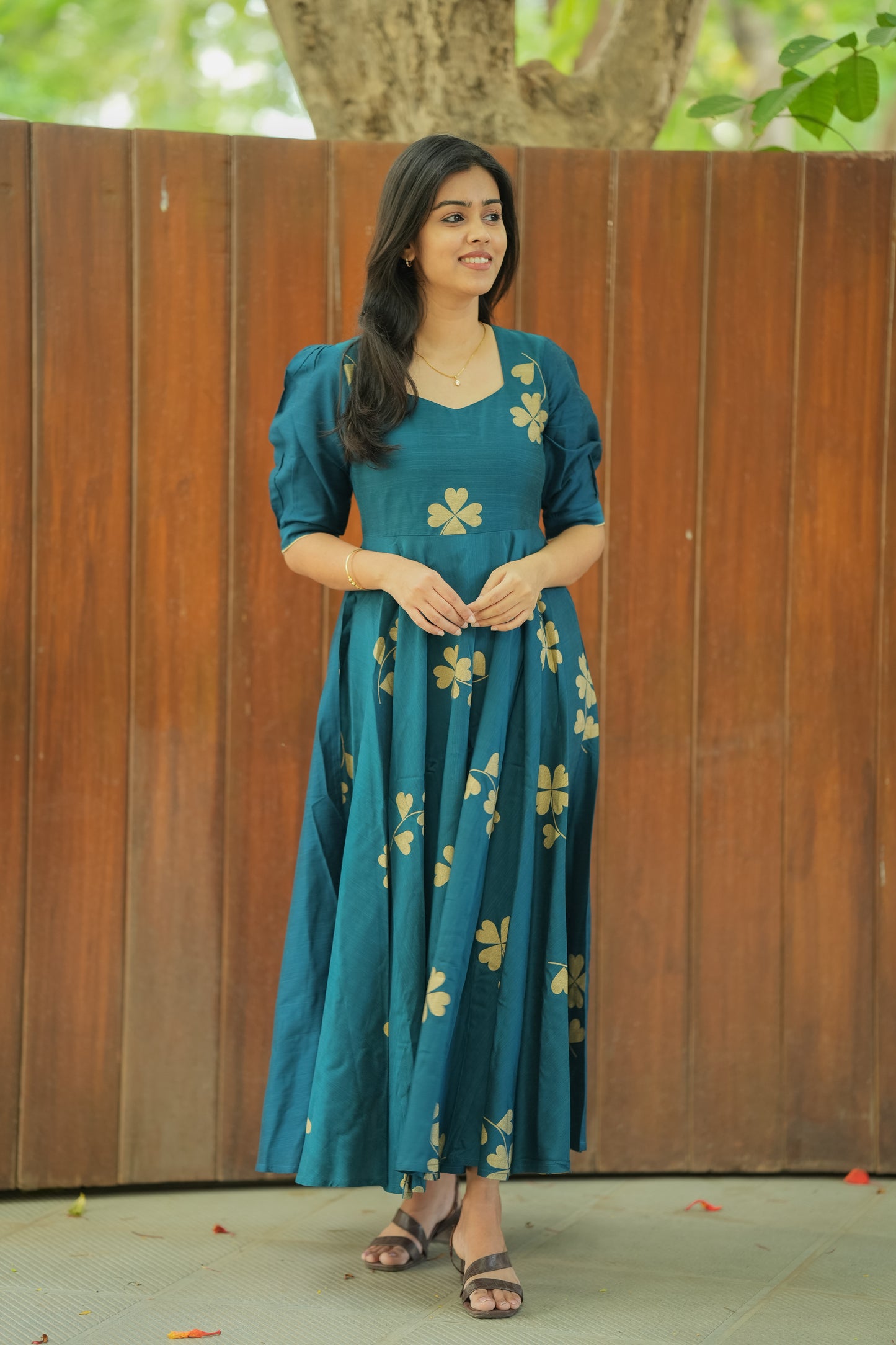 Adrita - Rama Color Silk cotton Long Gown