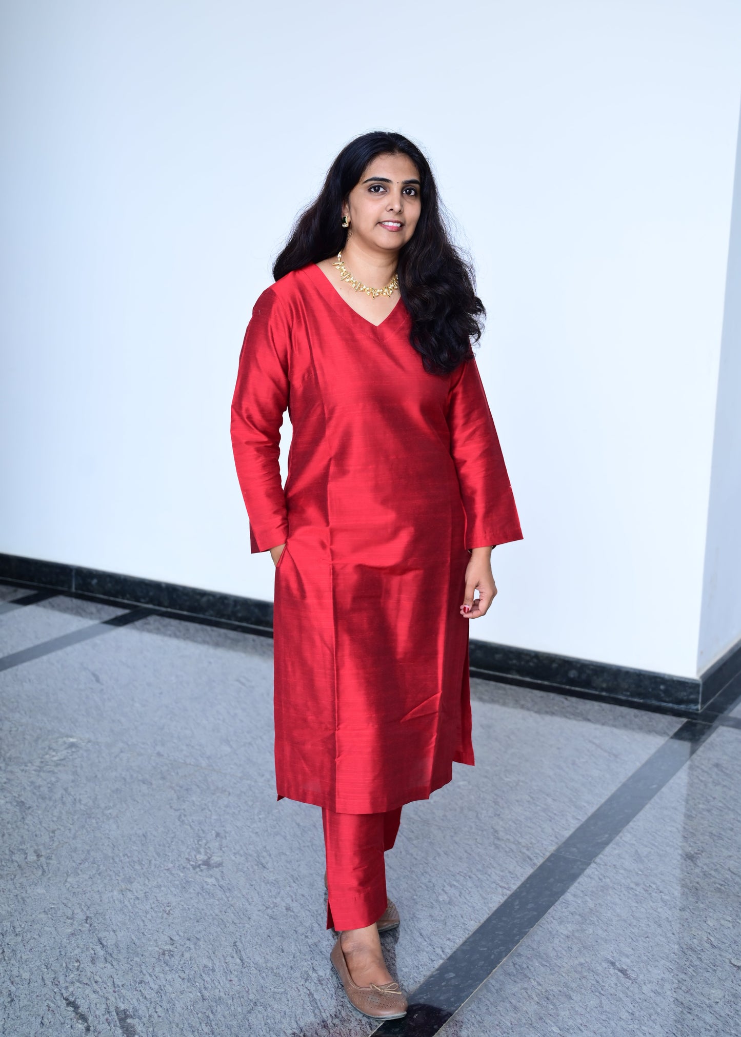 Namrata - Maroon Silk cotton set with Premium Tissue Dupatta