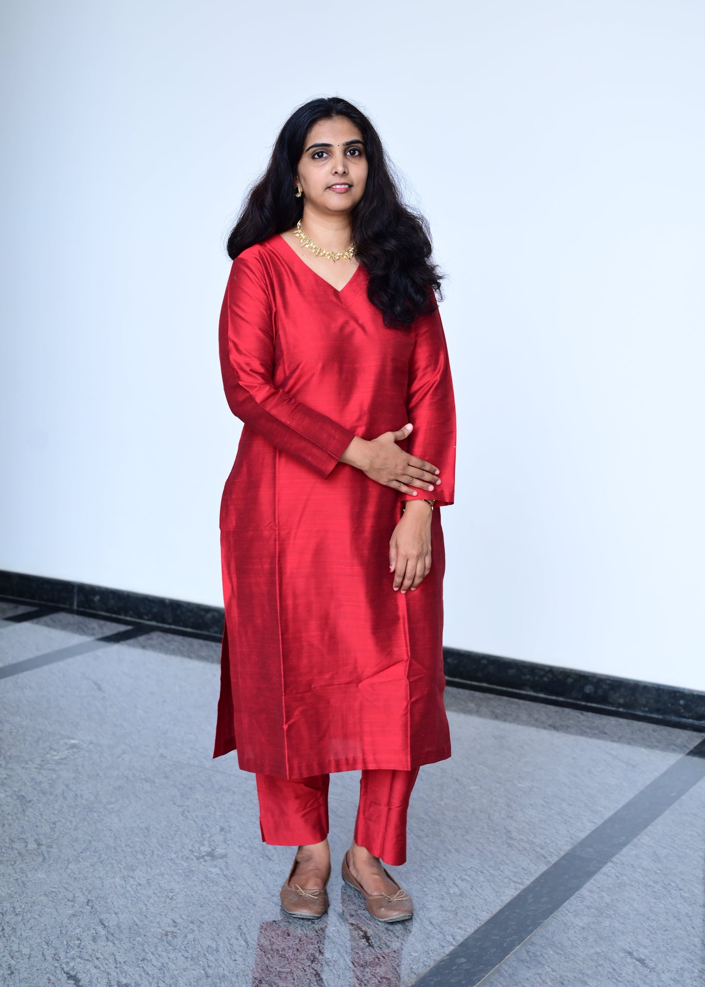 Namrata - Maroon Silk cotton set with Premium Tissue Dupatta