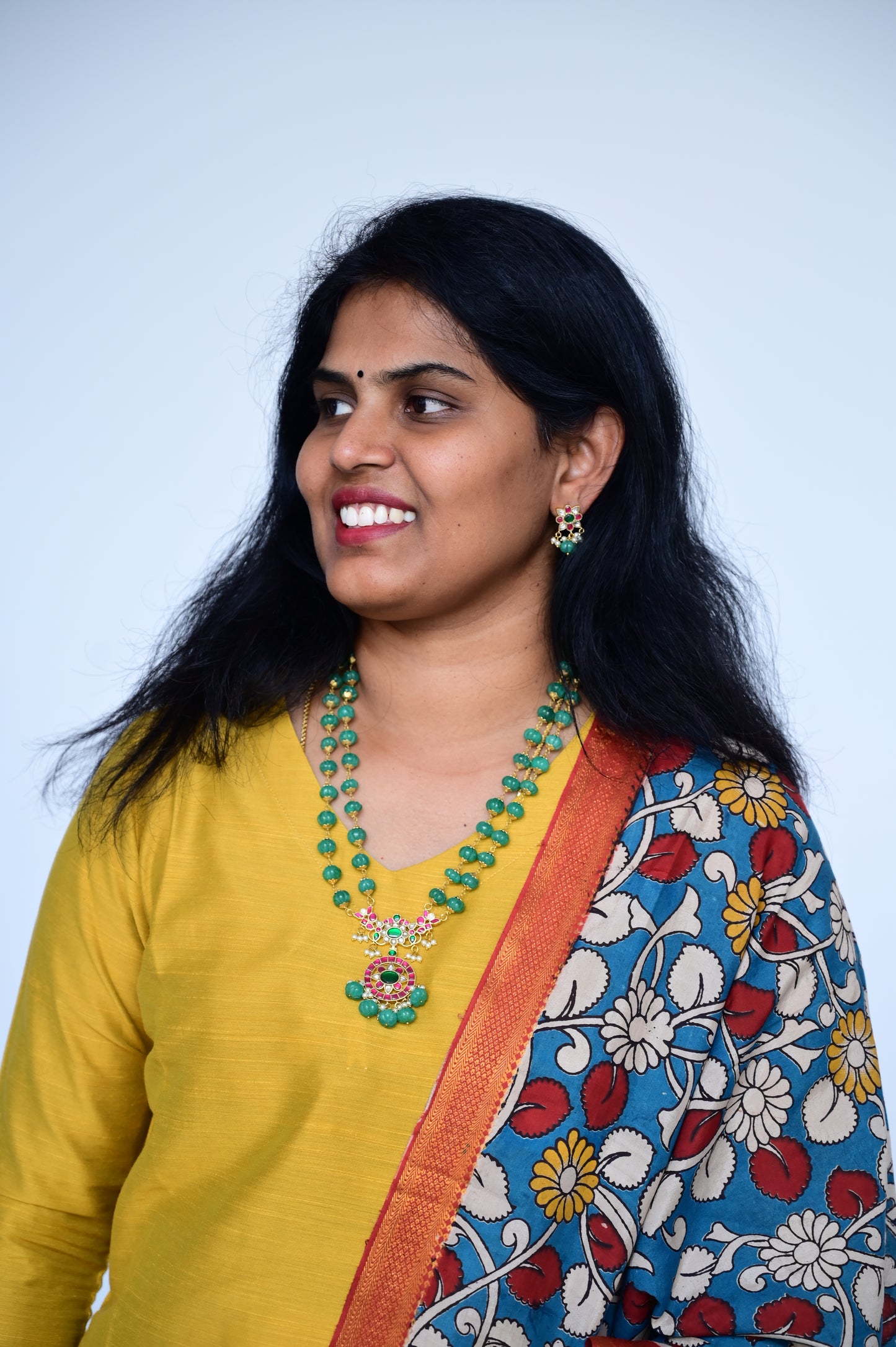 Aarohi - Mustard Yellow Silk cotton set with Kalamkari dupatta