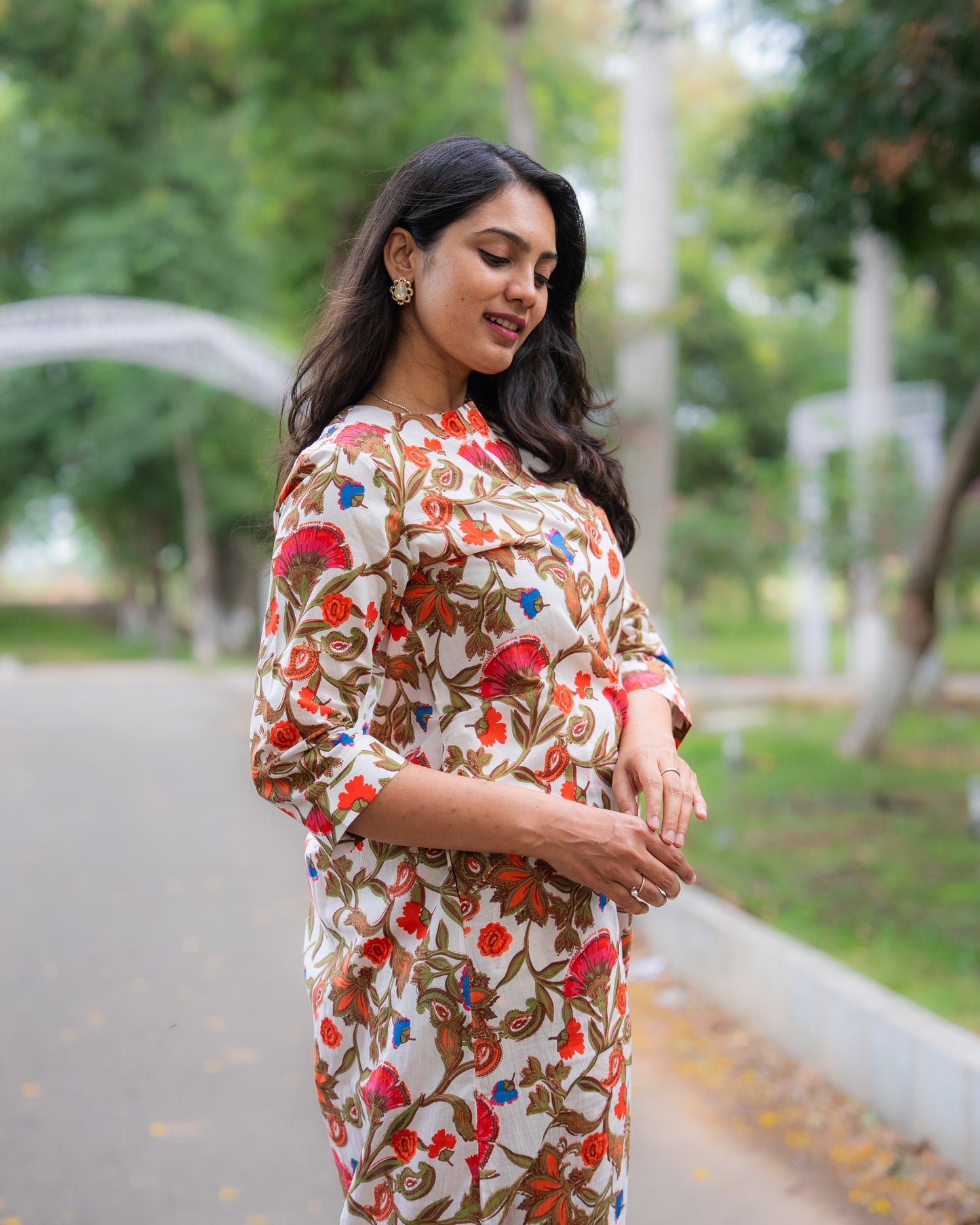 Shreya - Premium Cotton Coord Aline Set - Floral white