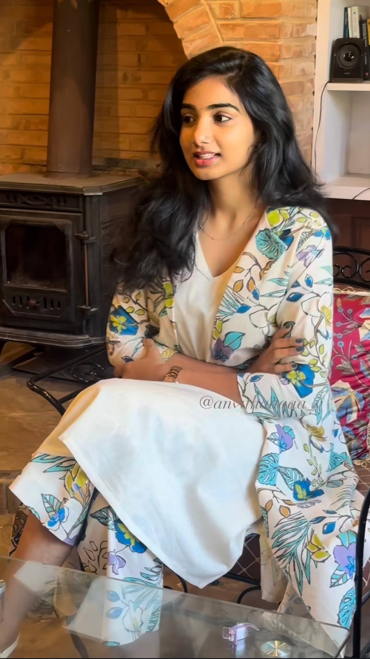 Lathika - Premium Floral Cotton Long jacket kurta set - Beige