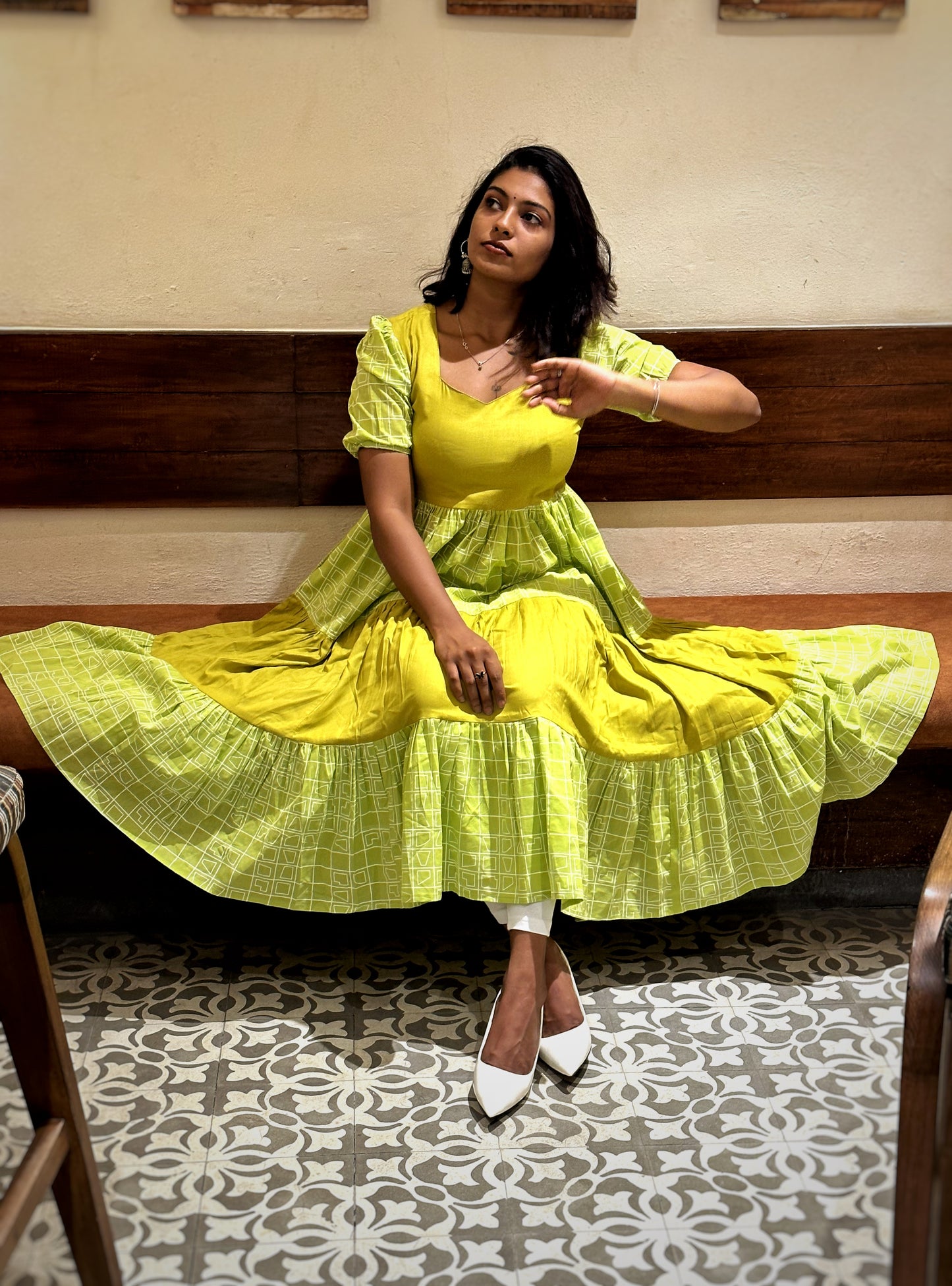 Krithika - Green Color Block - Layered Dress