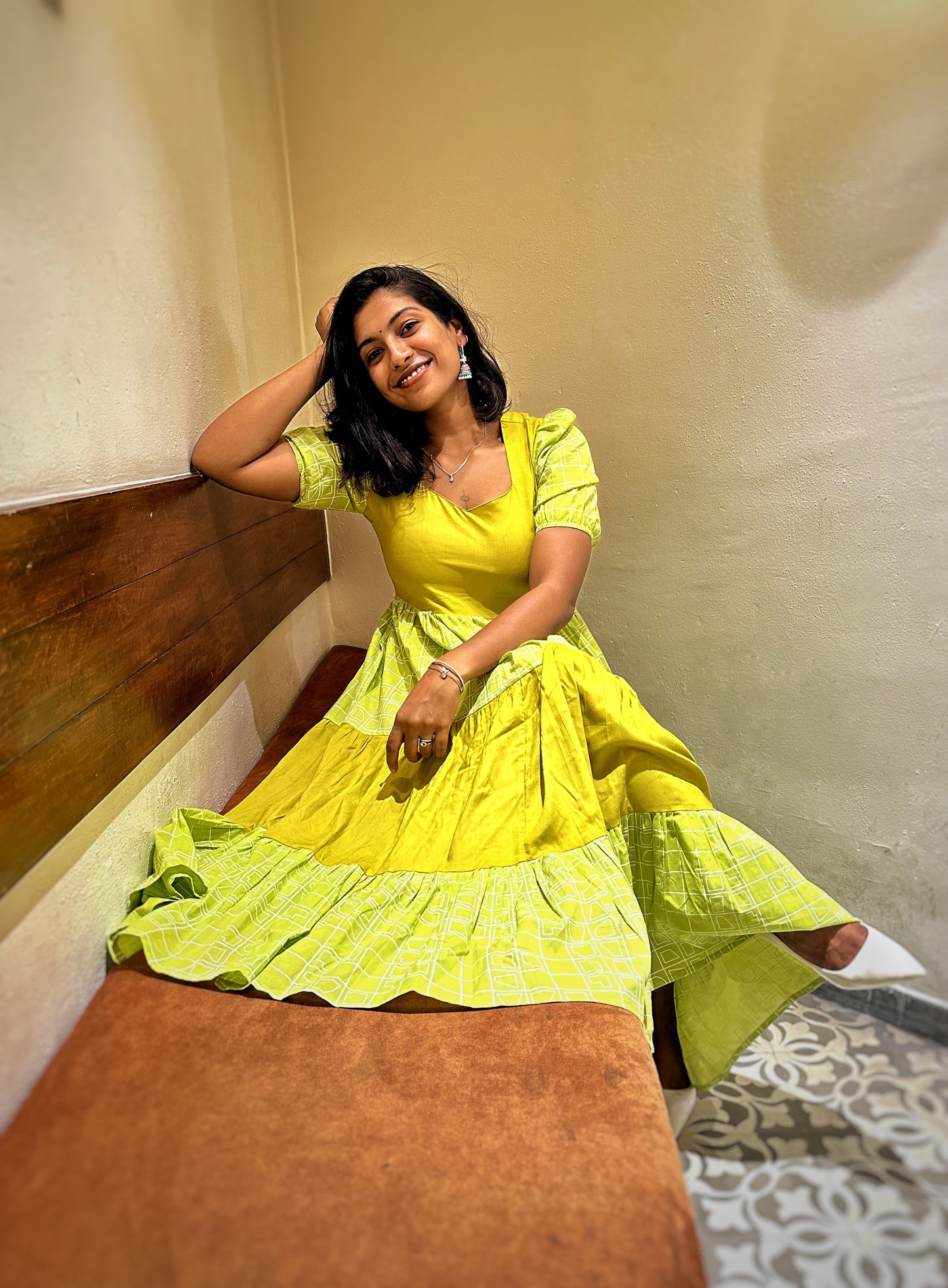 Krithika - Green Color Block - Layered Dress