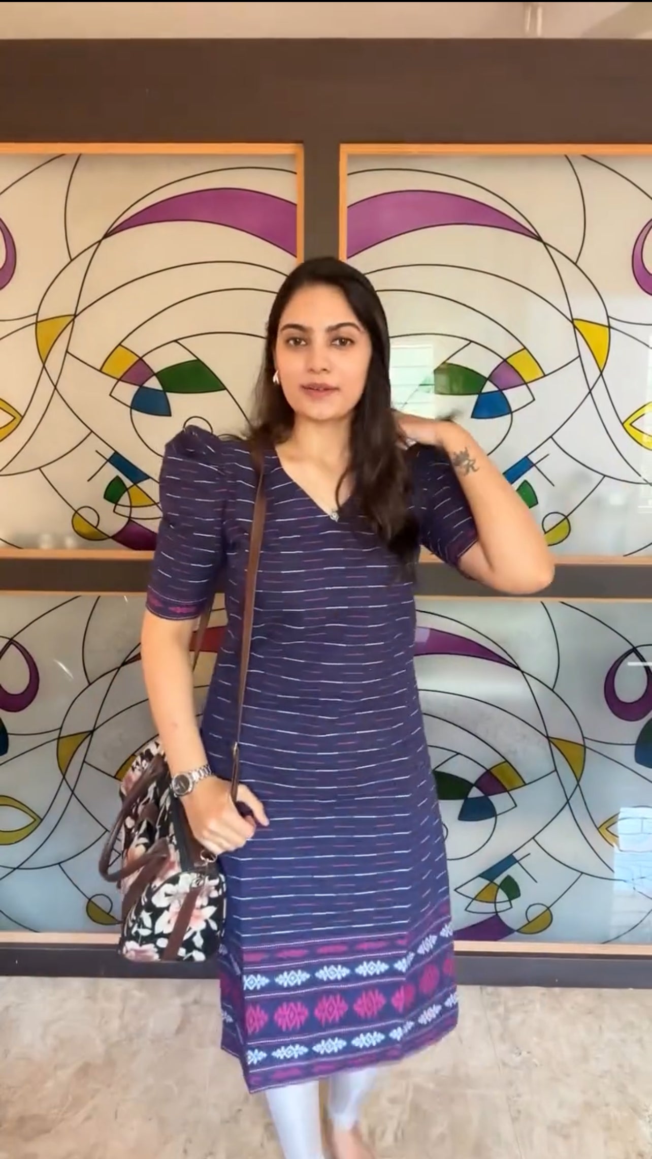 Sridevi - Pure Handloom Cotton Kurti - Navy Blue