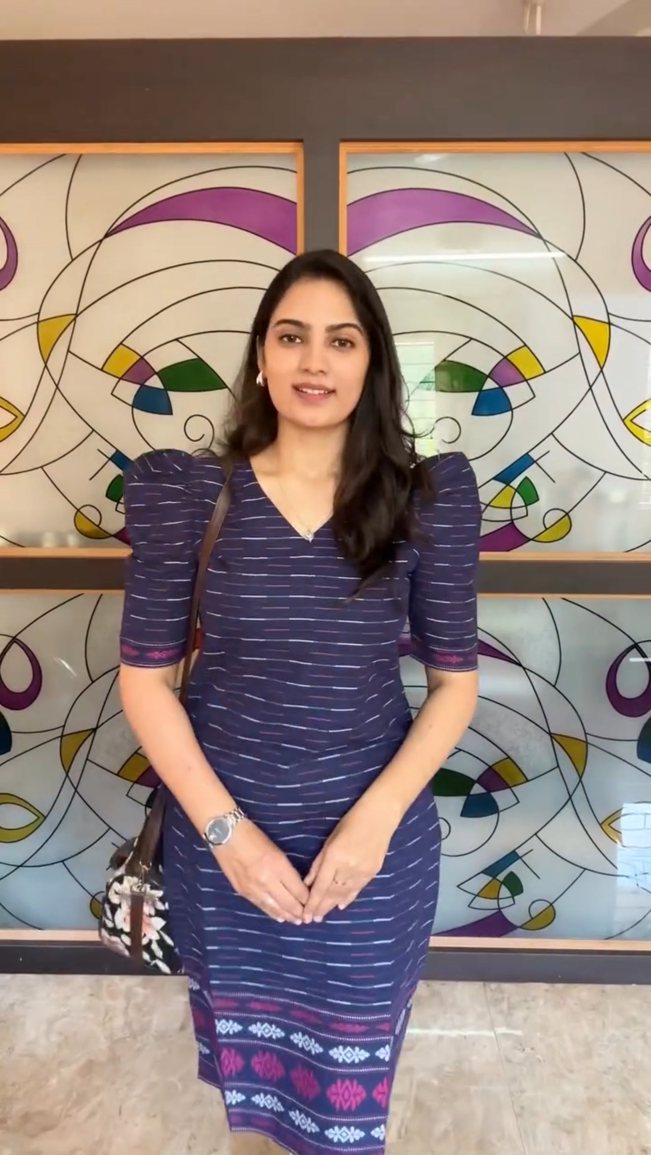 Sridevi - Pure Handloom Cotton Kurti - Navy Blue