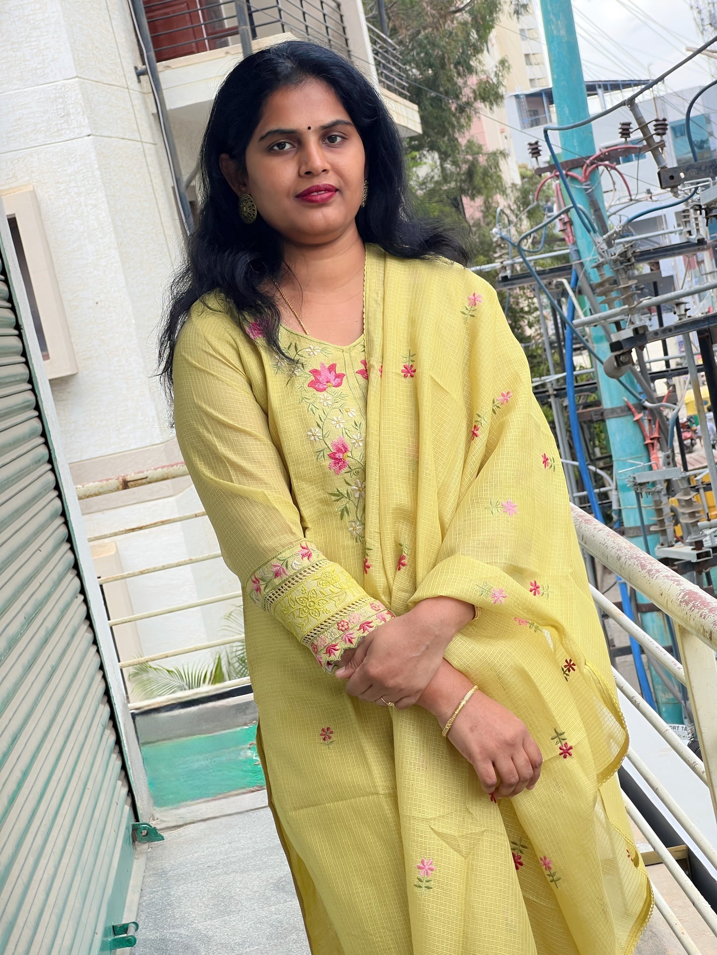 Soundarya - Kota Doria Embroidered Suit - Pastel Green