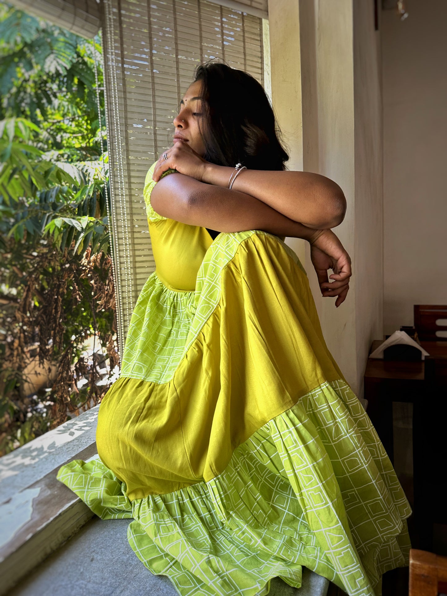 Krithika - Green Color Block - Layered Dress