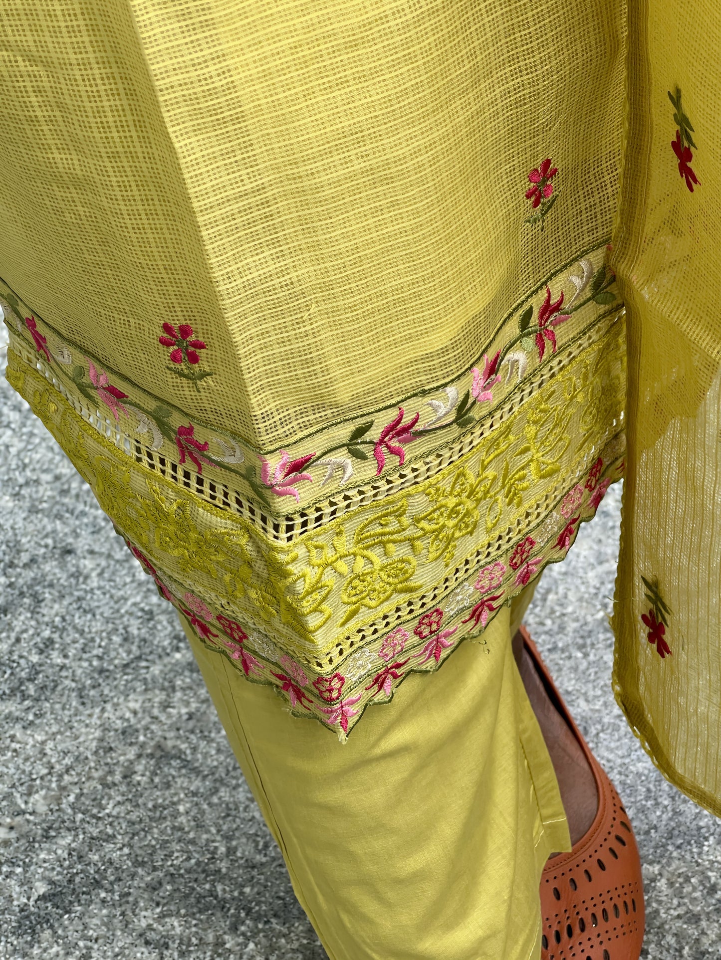 Soundarya - Kota Doria Embroidered Suit - Pastel Green