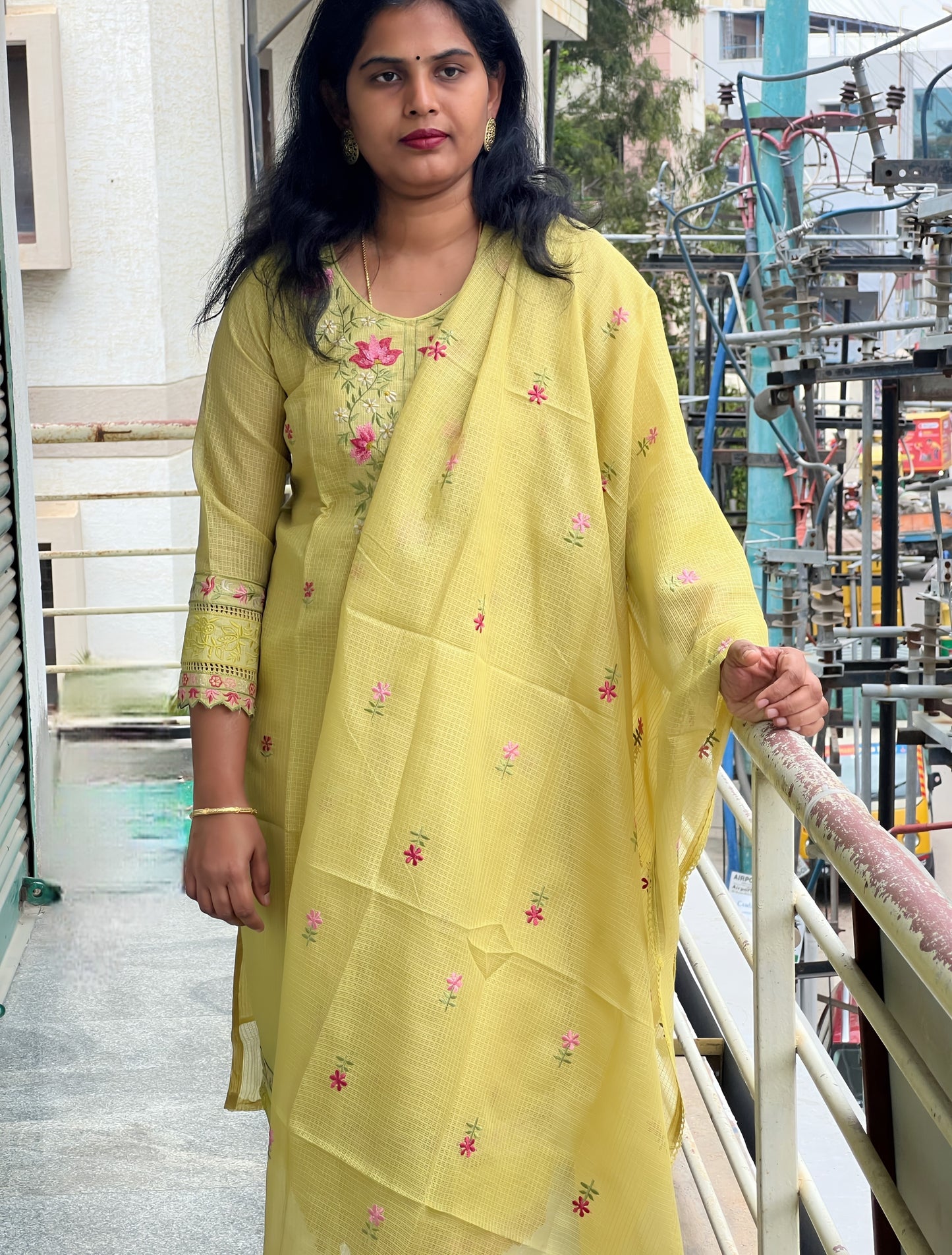 Soundarya - Kota Doria Embroidered Suit - Pastel Green