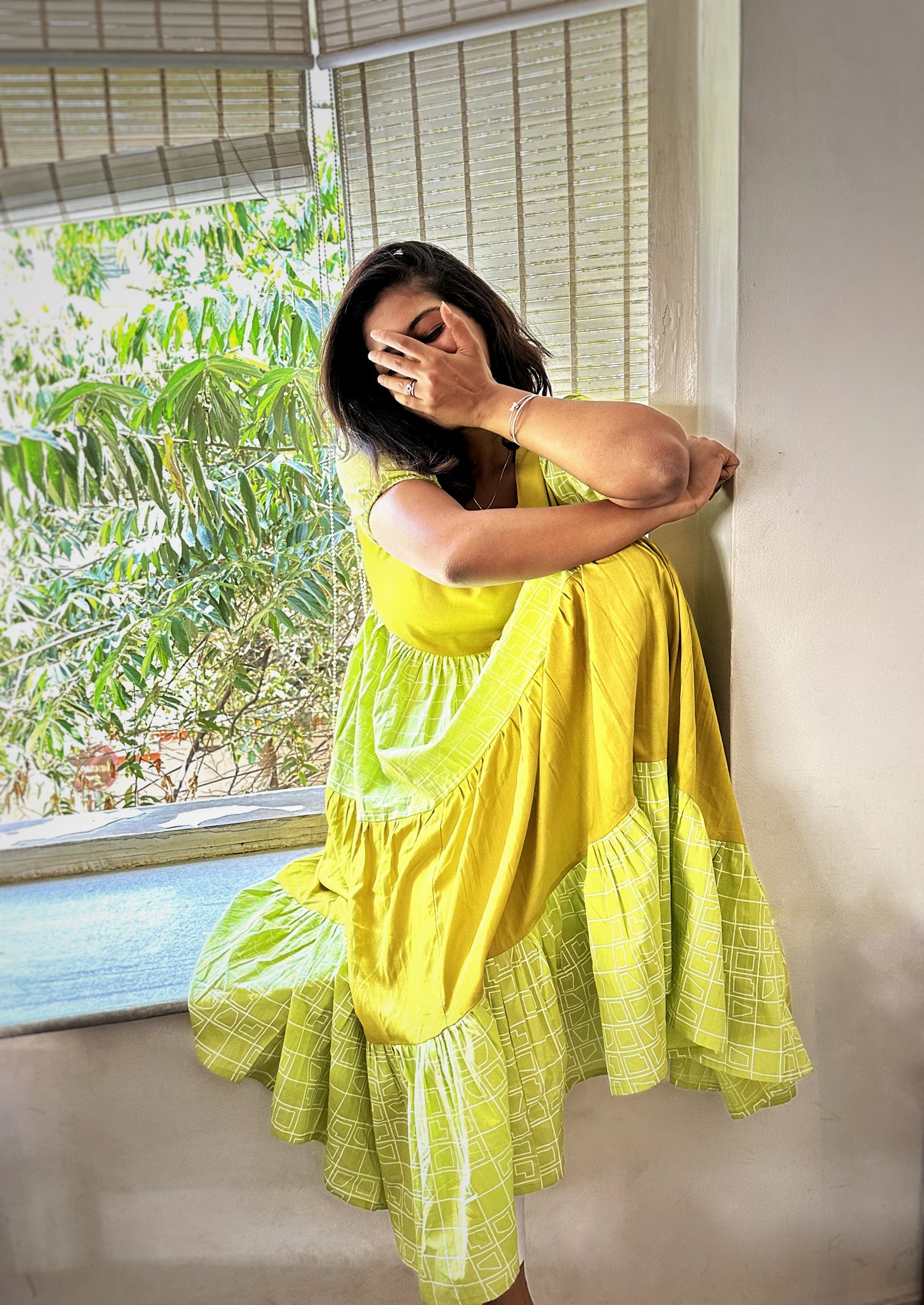 Krithika - Green Color Block - Layered Dress