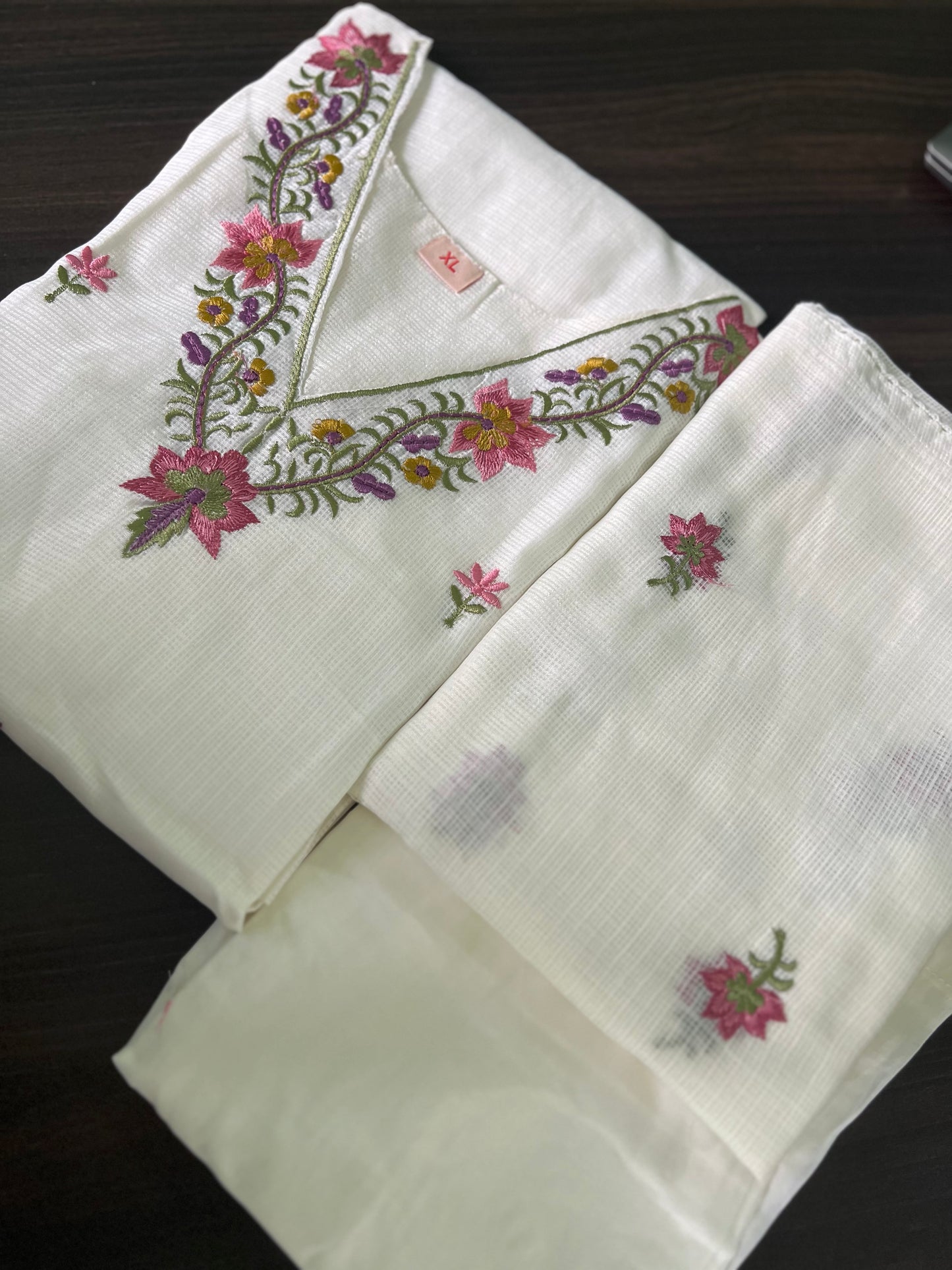 Soundarya - Kota Doria Embroidered Suit - White