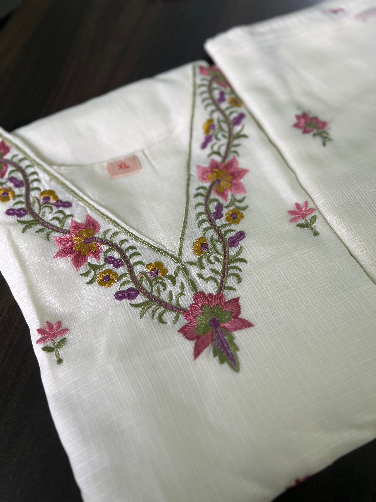 Soundarya - Kota Doria Embroidered Suit - White