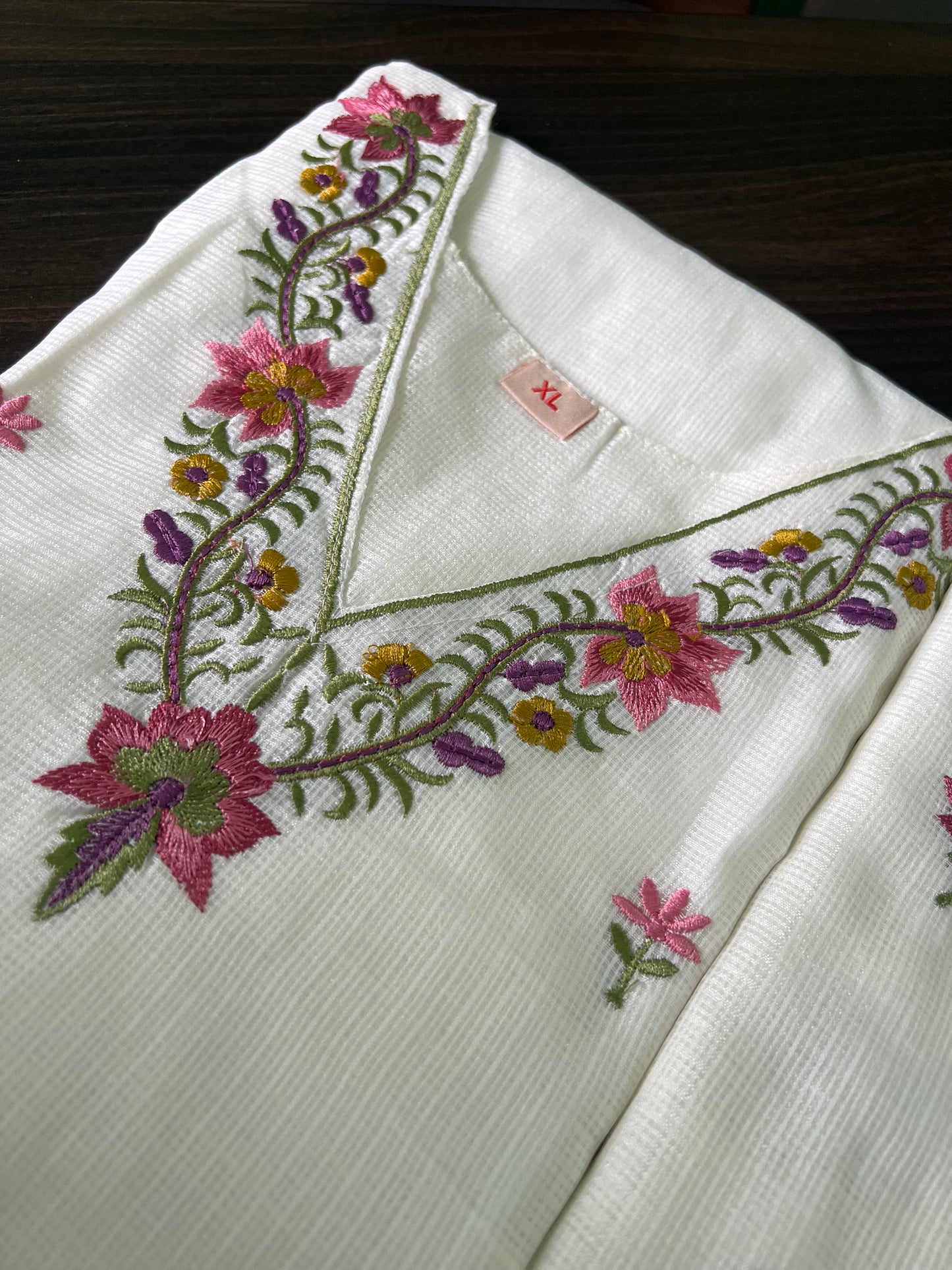 Soundarya - Kota Doria Embroidered Suit - White
