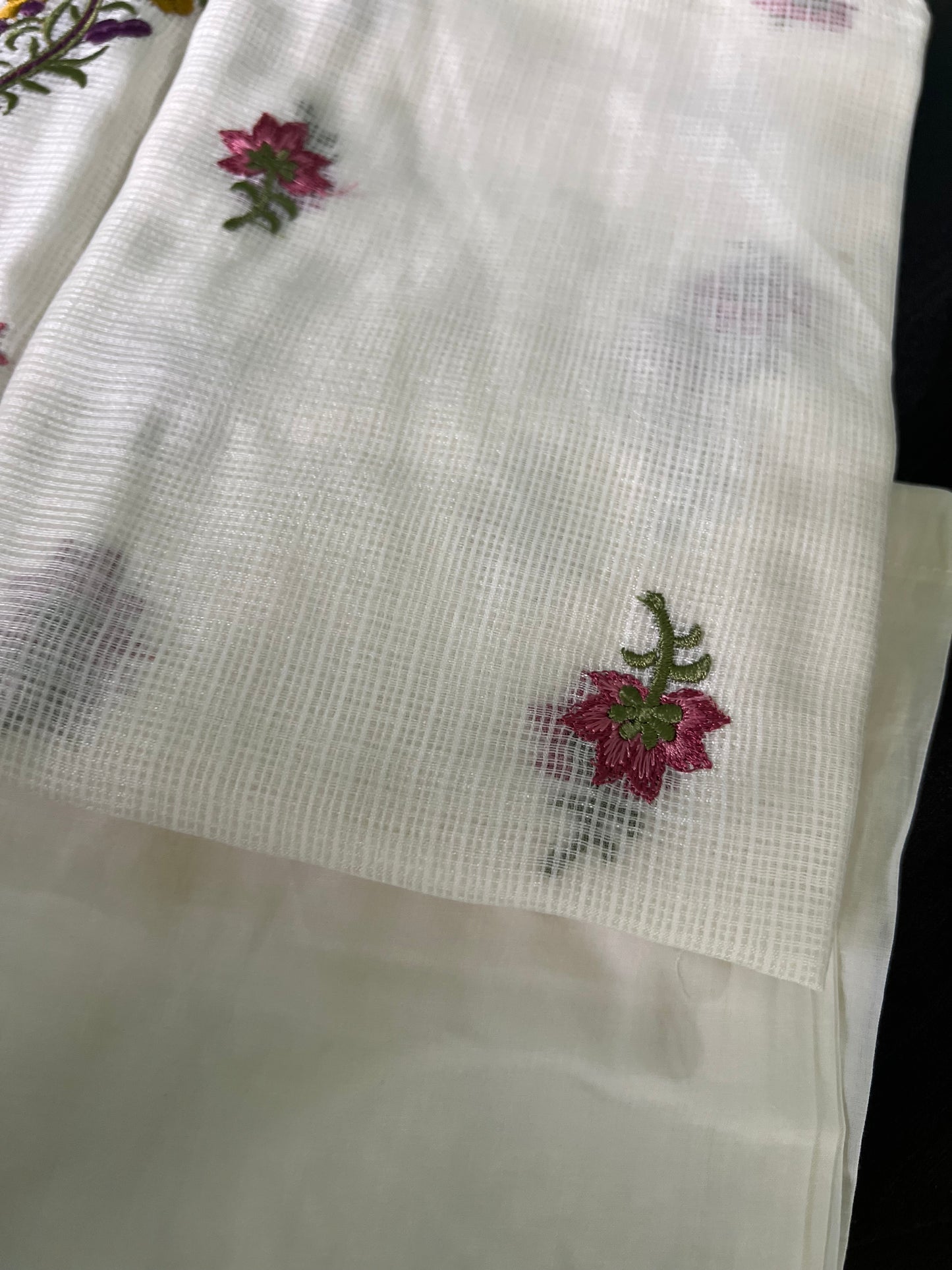 Soundarya - Kota Doria Embroidered Suit - White